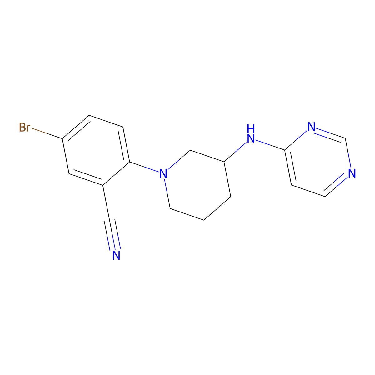 5-Bromo-2-[3-(pyrimidin-4-ylamino)piperidin-1-yl]benzonitrile molecular structure, CAS 3054632-64-0