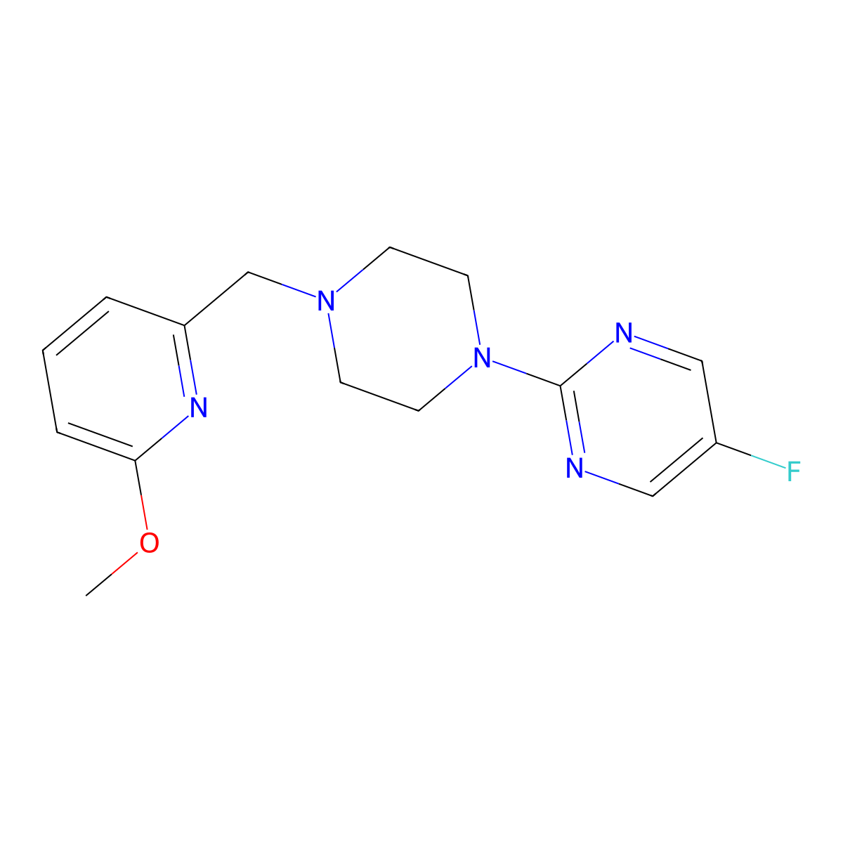 5-Fluoro-2-{4-[(6-methoxypyridin-2-yl)methyl]piperazin-1-yl}pyrimidine molecular structure, CAS 3054632-68-4