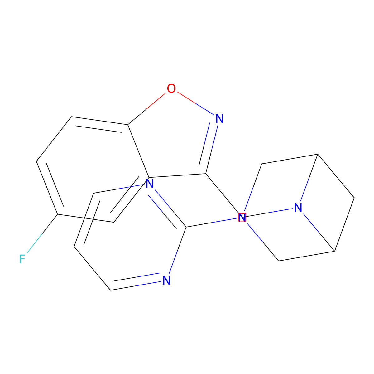 5-Fluoro-3-{[3-(pyrimidin-2-yl)-3,6-diazabicyclo[3.1.1]heptan-6-yl]methyl}-1,2-benzoxazole molecular structure, CAS 3054632-69-5