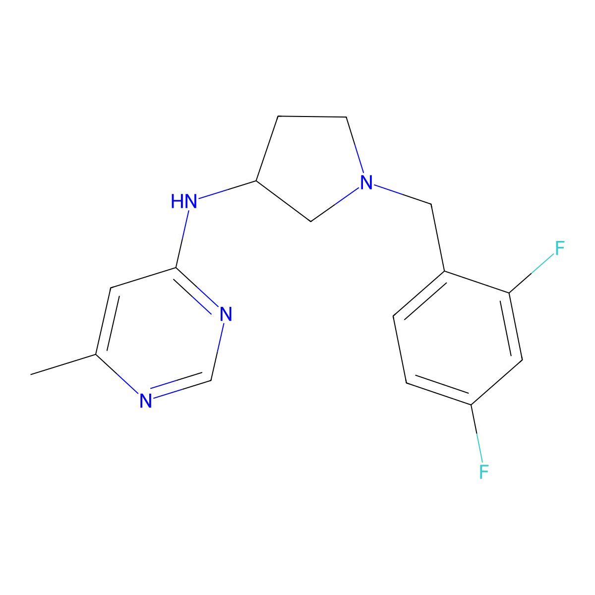 N-{1-[(2,4-difluorophenyl)methyl]pyrrolidin-3-yl}-6-methylpyrimidin-4-amine molecular structure, CAS 3054632-70-8