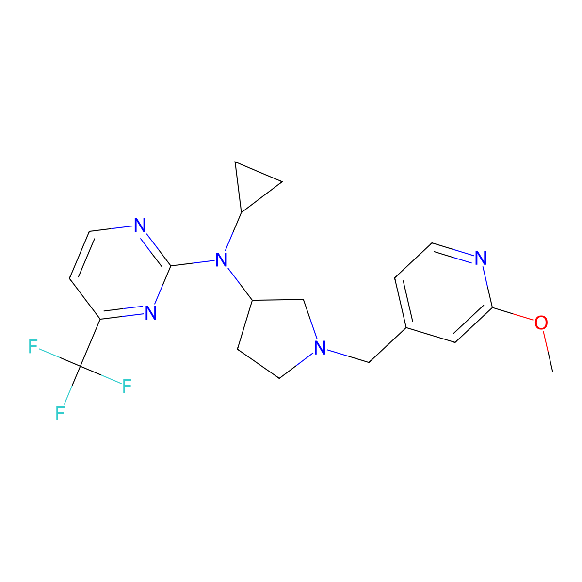 N-cyclopropyl-N-{1-[(2-methoxypyridin-4-yl)methyl]pyrrolidin-3-yl}-4-(trifluoromethyl)pyrimidin-2-amine molecular structure, CAS 3054632-76-4