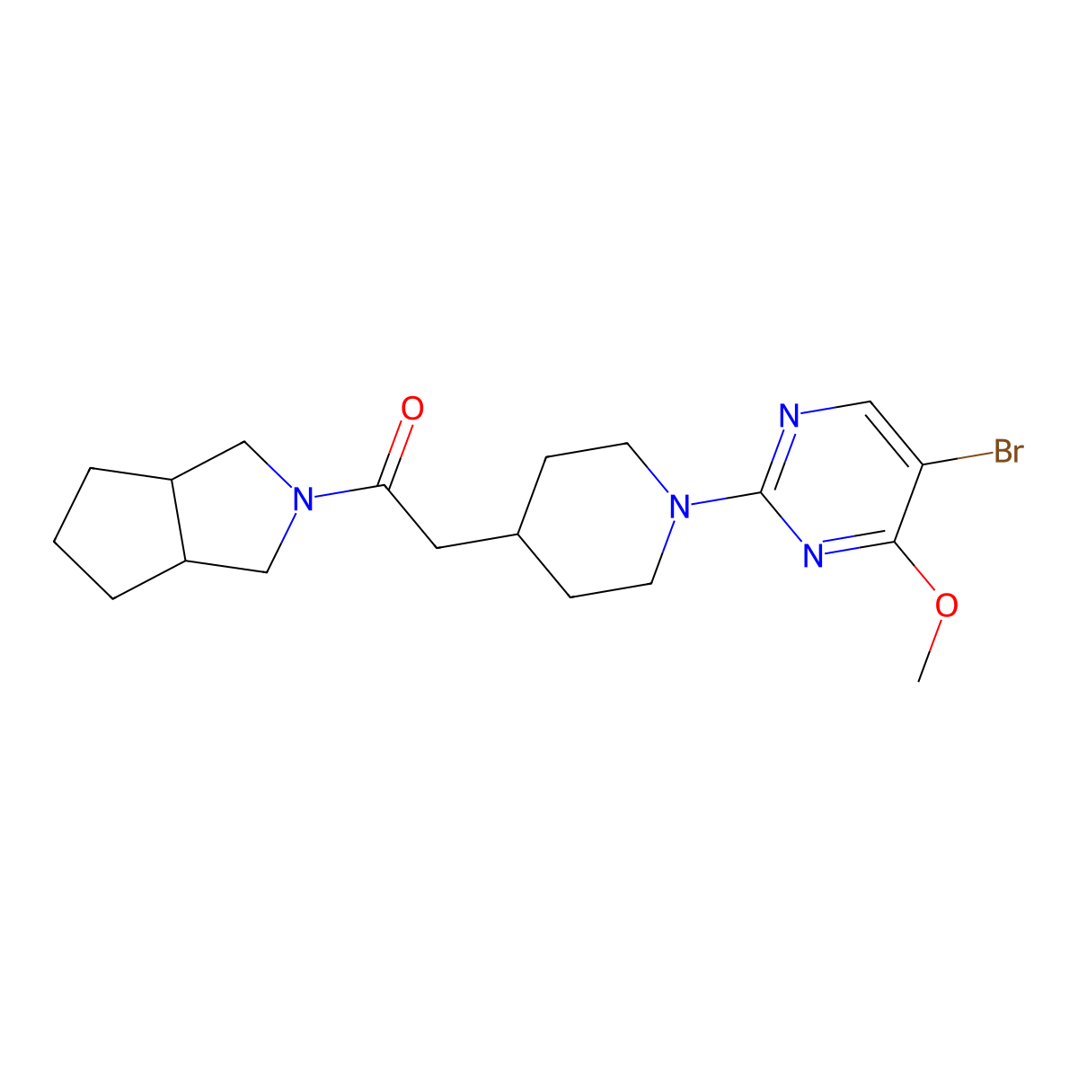 2-[1-(5-Bromo-4-methoxypyrimidin-2-yl)piperidin-4-yl]-1-{octahydrocyclopenta[c]pyrrol-2-yl}ethan-1-one molecular structure, CAS 3054632-77-5