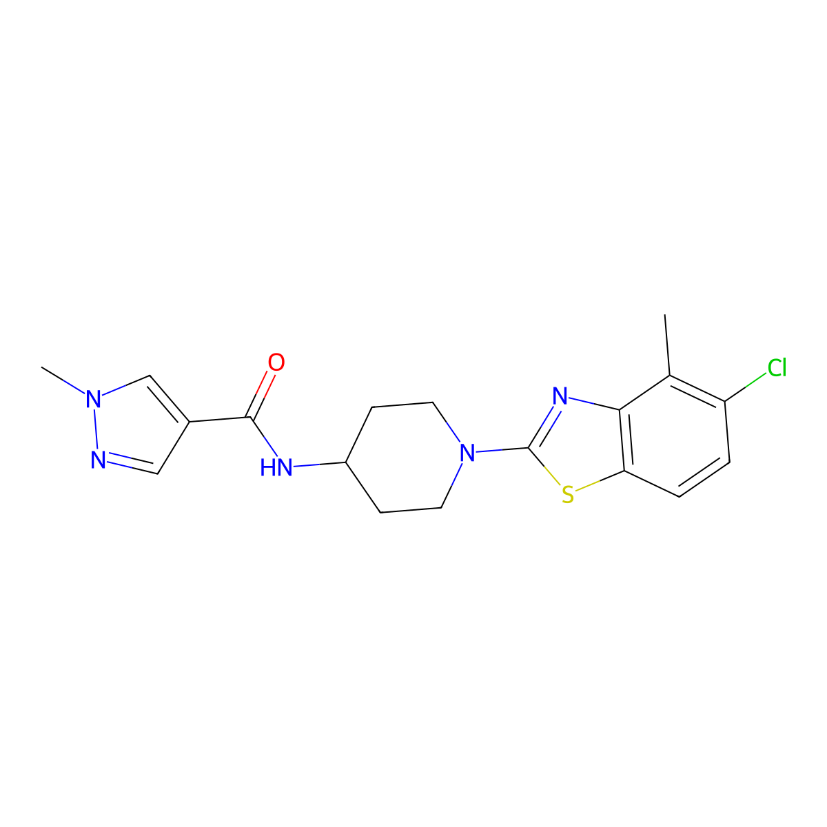 N-[1-(5-chloro-4-methyl-1,3-benzothiazol-2-yl)piperidin-4-yl]-1-methyl-1H-pyrazole-4-carboxamide molecular structure, CAS 3054632-80-0