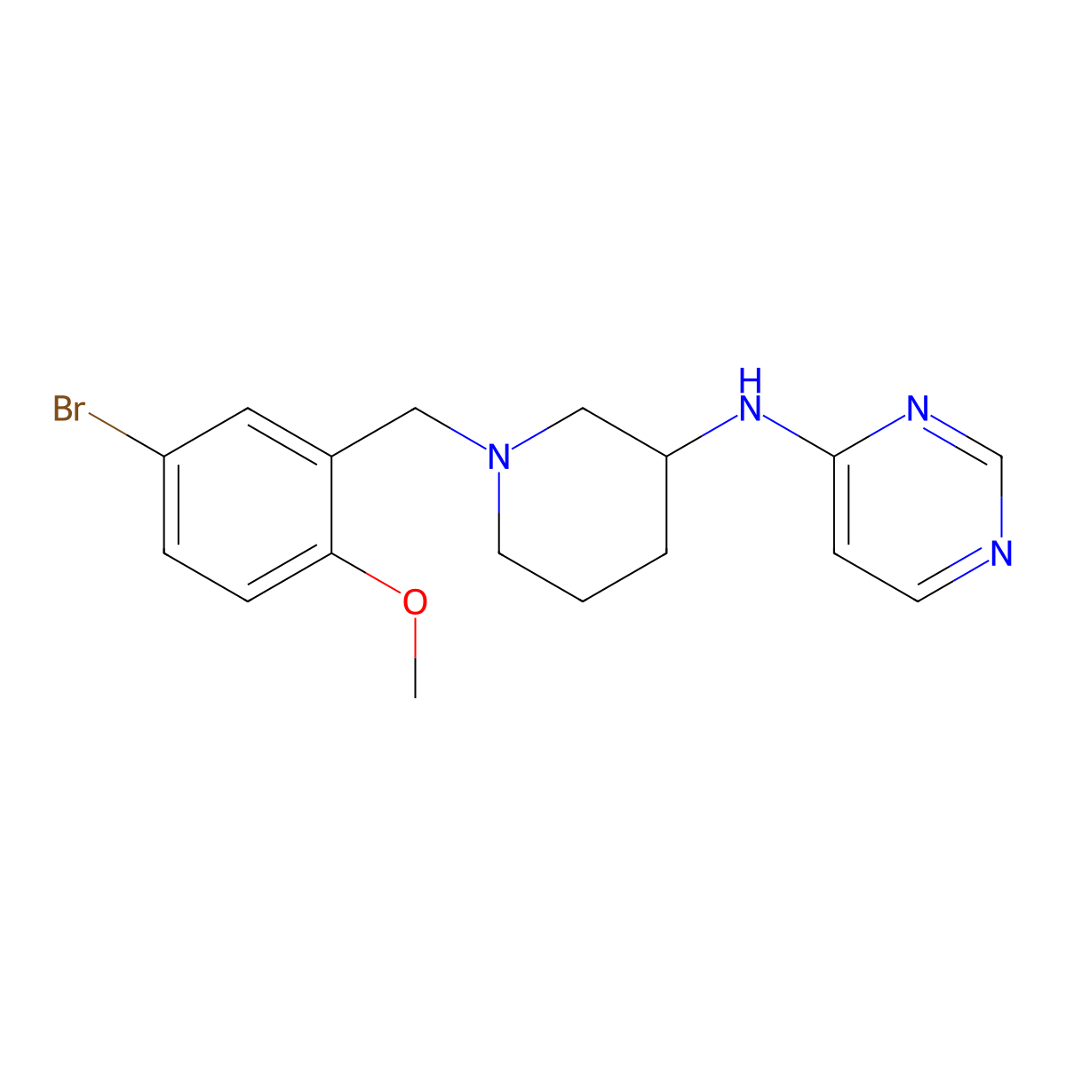 N-{1-[(5-bromo-2-methoxyphenyl)methyl]piperidin-3-yl}pyrimidin-4-amine molecular structure, CAS 3054632-84-4
