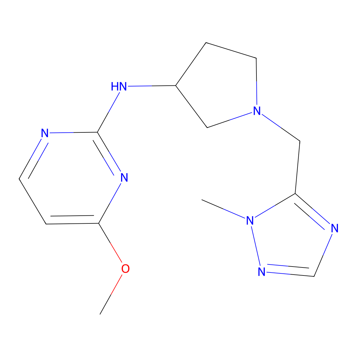 4-methoxy-N-{1-[(1-methyl-1H-1,2,4-triazol-5-yl)methyl]pyrrolidin-3-yl}pyrimidin-2-amine molecular structure, CAS 3054632-85-5