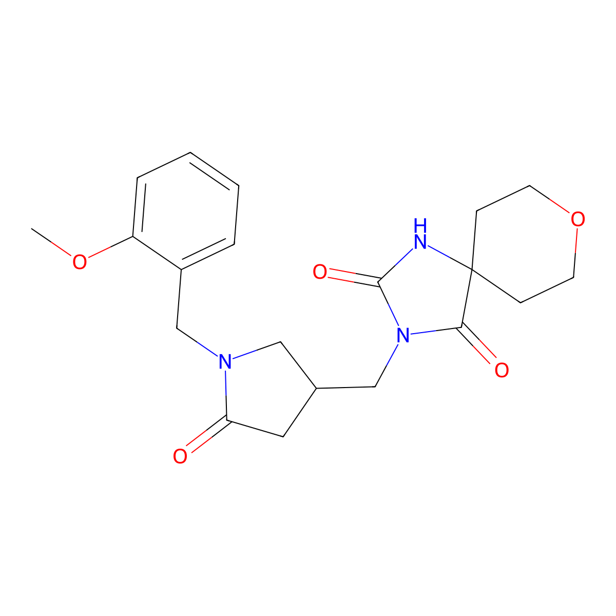 3-({1-[(2-Methoxyphenyl)methyl]-5-oxopyrrolidin-3-yl}methyl)-8-oxa-1,3-diazaspiro[4.5]decane-2,4-dione molecular structure, CAS 3054632-86-6