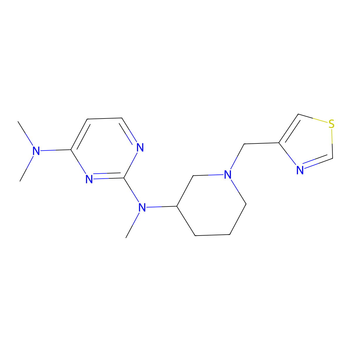 N2,N4,N4-trimethyl-N2-{1-[(1,3-thiazol-4-yl)methyl]piperidin-3-yl}pyrimidine-2,4-diamine molecular structure, CAS 3054632-91-3
