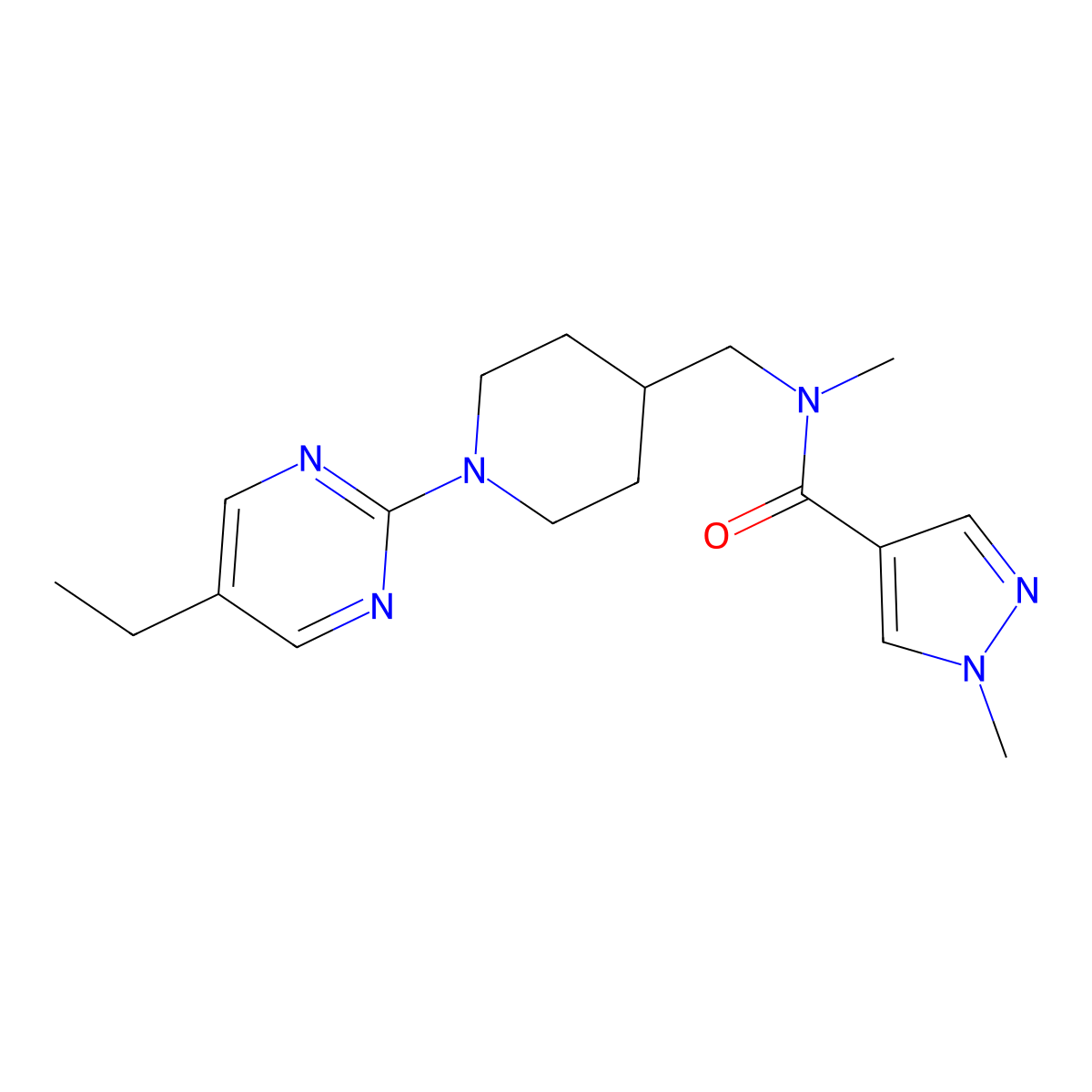 N-{[1-(5-ethylpyrimidin-2-yl)piperidin-4-yl]methyl}-N,1-dimethyl-1H-pyrazole-4-carboxamide molecular structure, CAS 3054632-94-6