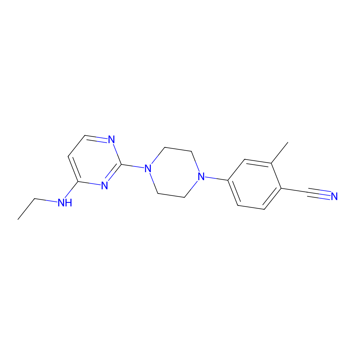 4-{4-[4-(Ethylamino)pyrimidin-2-yl]piperazin-1-yl}-2-methylbenzonitrile molecular structure, CAS 3054632-95-7