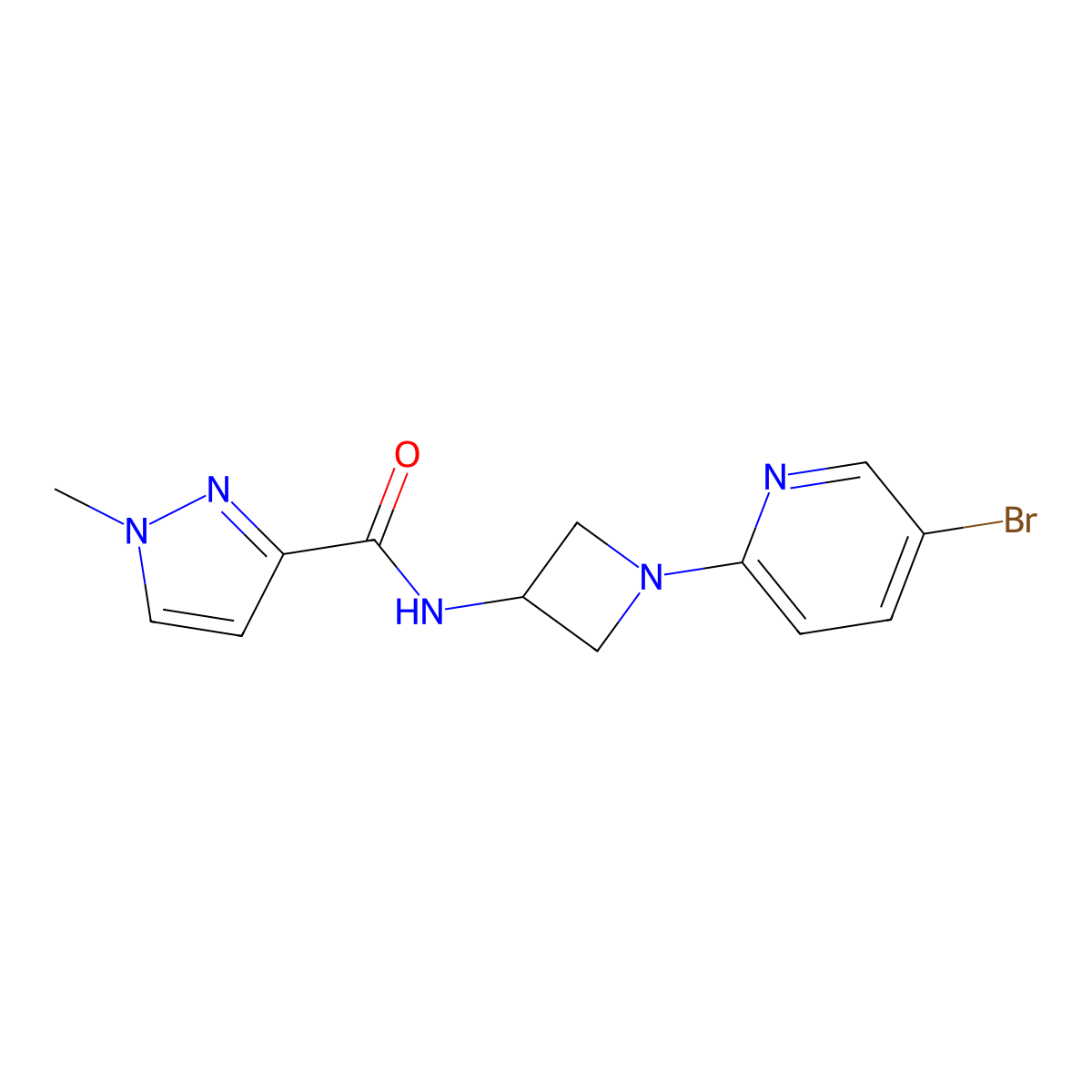 N-[1-(5-bromopyridin-2-yl)azetidin-3-yl]-1-methyl-1H-pyrazole-3-carboxamide molecular structure, CAS 3054632-96-8
