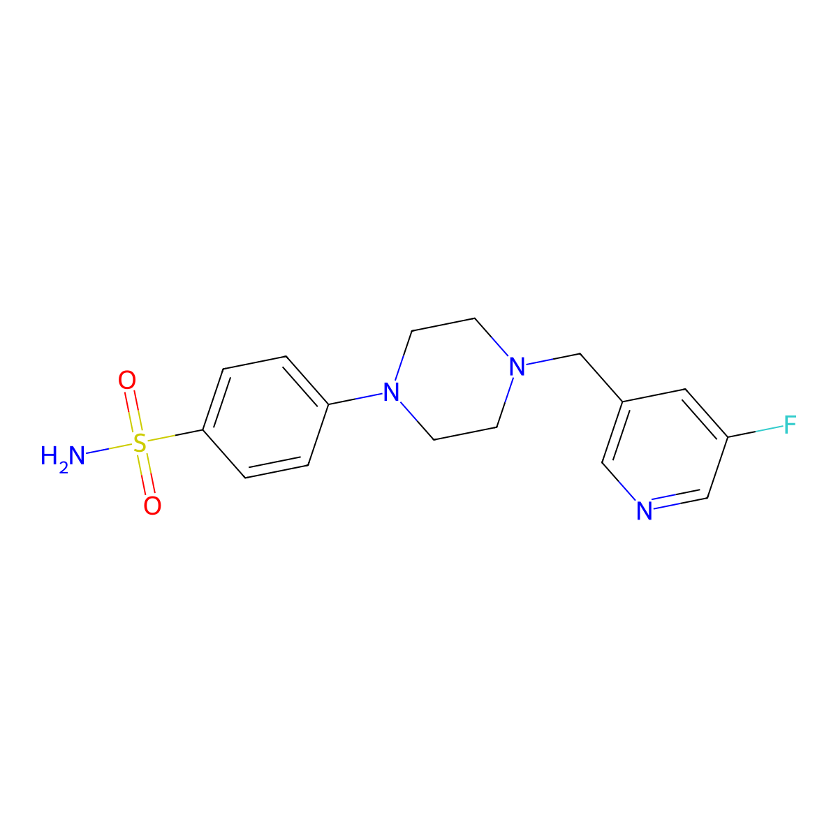 4-{4-[(5-Fluoropyridin-3-yl)methyl]piperazin-1-yl}benzene-1-sulfonamide molecular structure, CAS 3054633-01-8