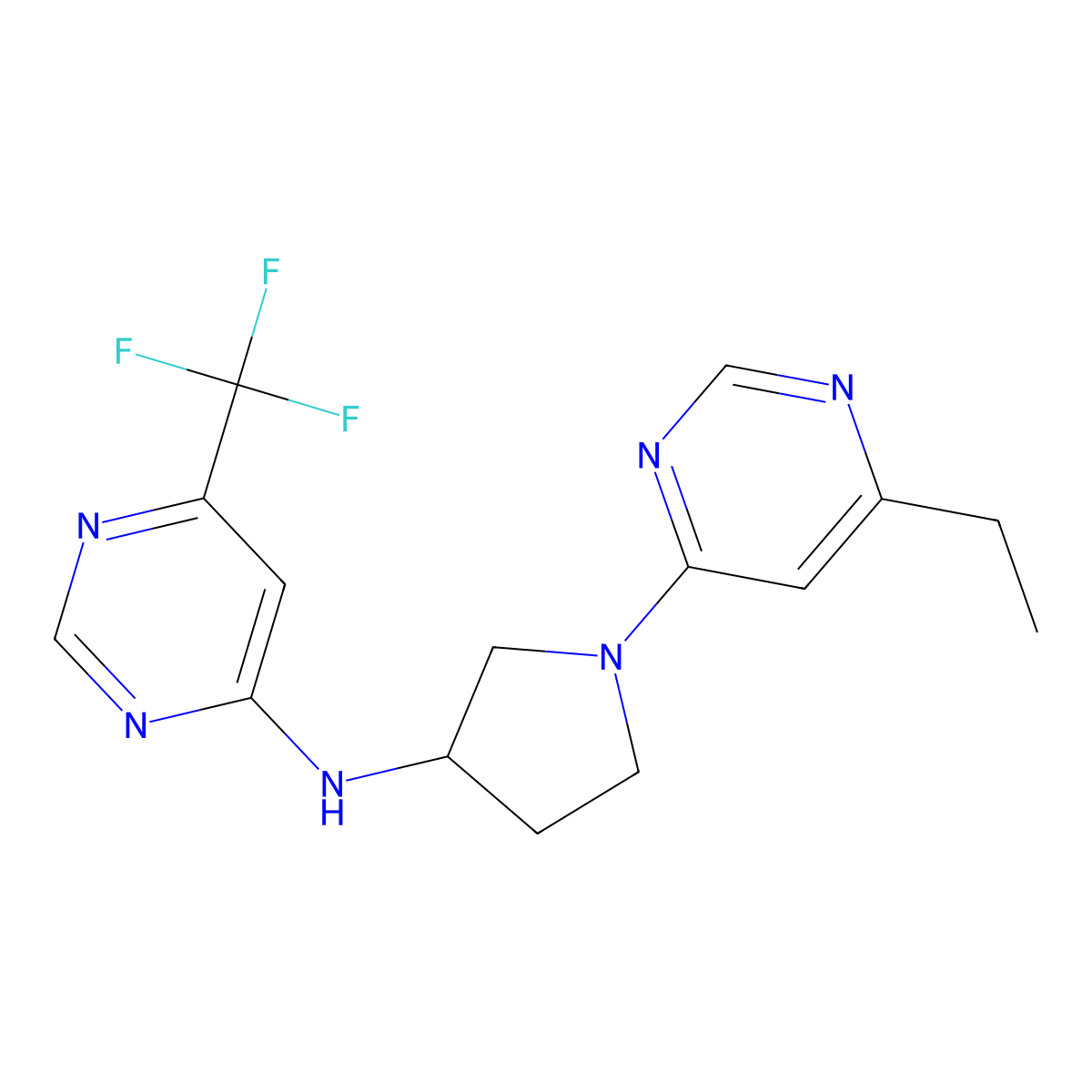 N-[1-(6-ethylpyrimidin-4-yl)pyrrolidin-3-yl]-6-(trifluoromethyl)pyrimidin-4-amine molecular structure, CAS 3054633-06-3