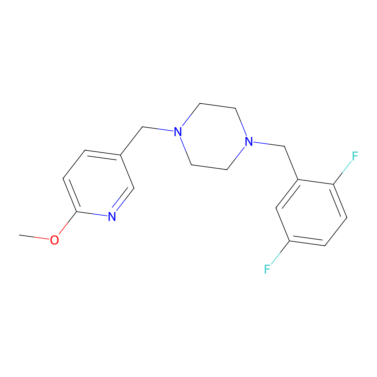 1-[(2,5-Difluorophenyl)methyl]-4-[(6-methoxypyridin-3-yl)methyl]piperazine molecular structure, CAS 3054633-11-0