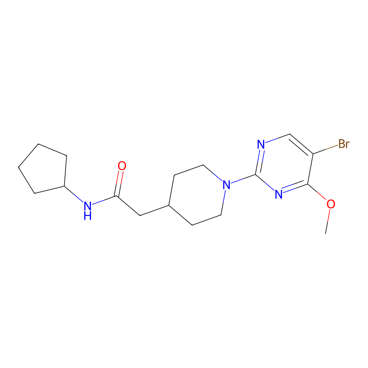 2-[1-(5-bromo-4-methoxypyrimidin-2-yl)piperidin-4-yl]-N-cyclopentylacetamide molecular structure, CAS 3054633-13-2