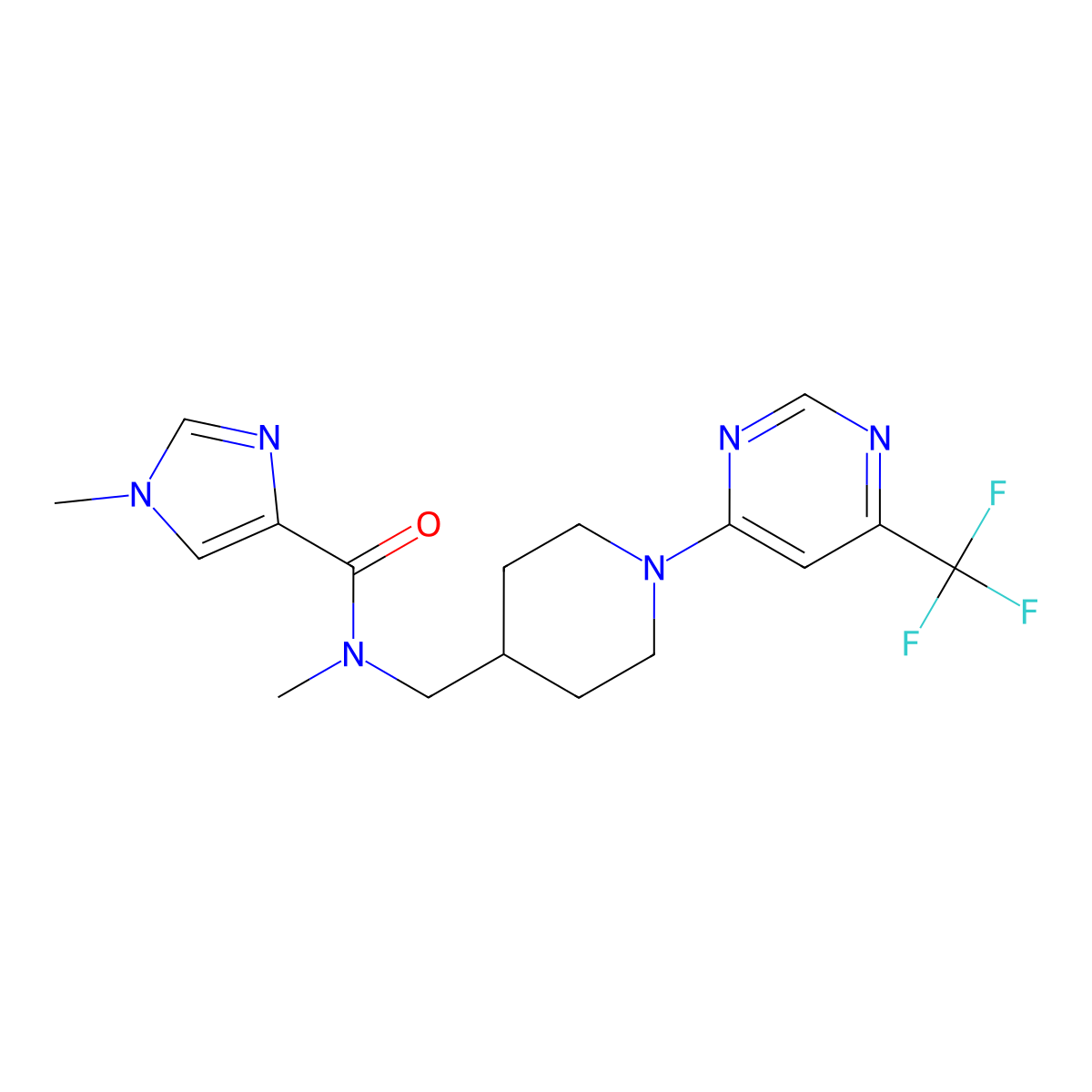 N,1-dimethyl-N-({1-[6-(trifluoromethyl)pyrimidin-4-yl]piperidin-4-yl}methyl)-1H-imidazole-4-carboxamide molecular structure, CAS 3054633-14-3