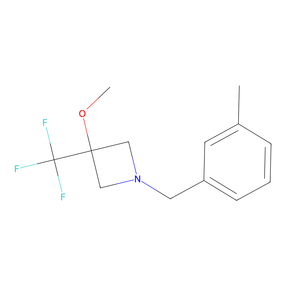 3-Methoxy-1-[(3-methylphenyl)methyl]-3-(trifluoromethyl)azetidine molecular structure, CAS 3054633-15-4