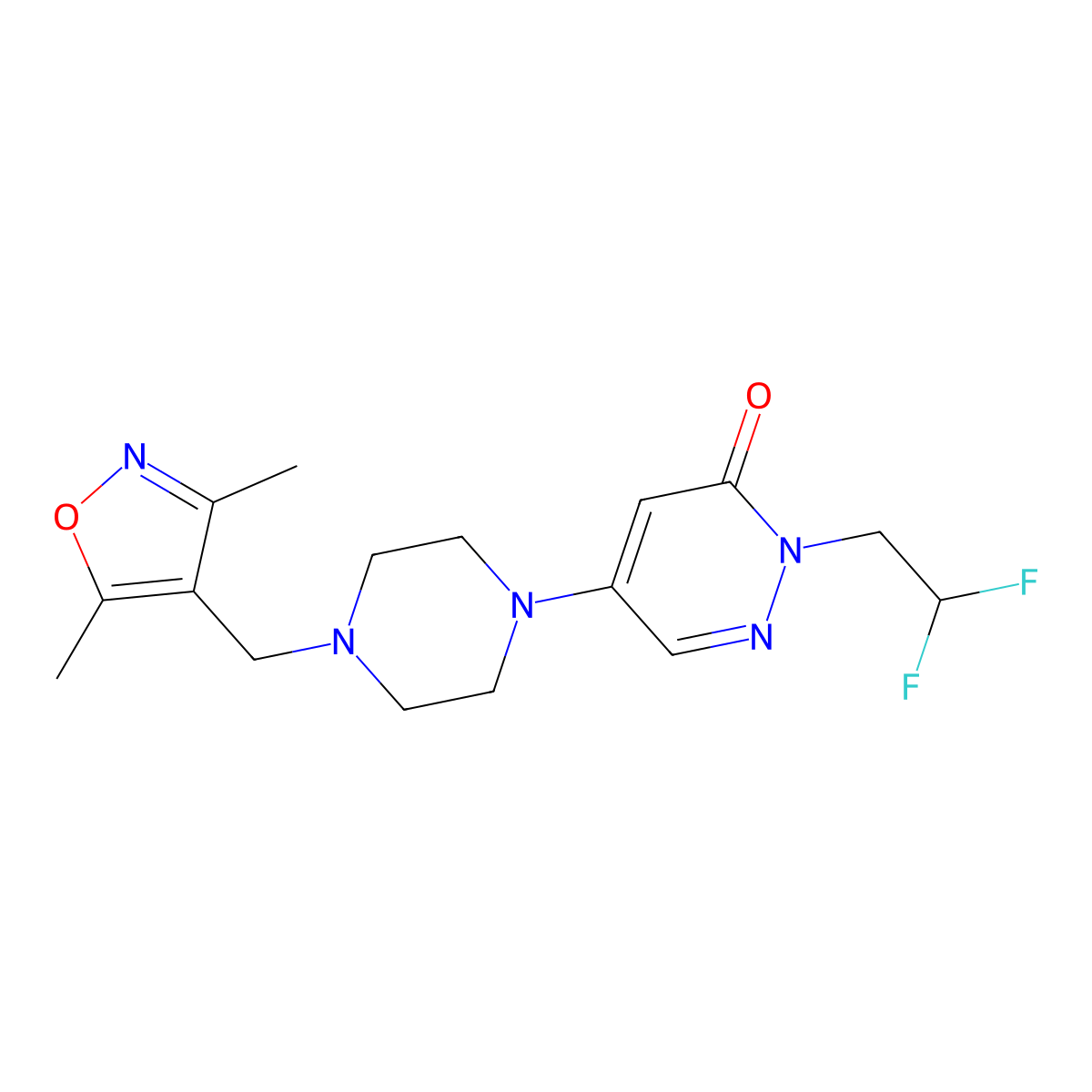 2-(2,2-Difluoroethyl)-5-{4-[(3,5-dimethyl-1,2-oxazol-4-yl)methyl]piperazin-1-yl}-2,3-dihydropyridazin-3-one molecular structure, CAS 3054633-21-2