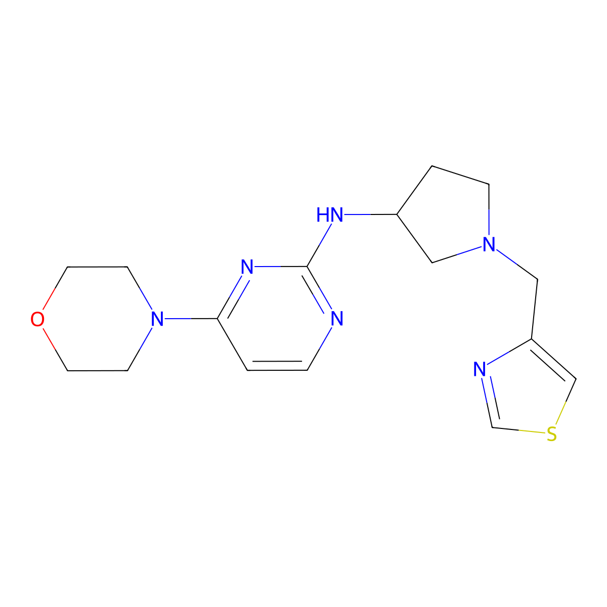 4-(morpholin-4-yl)-N-{1-[(1,3-thiazol-4-yl)methyl]pyrrolidin-3-yl}pyrimidin-2-amine molecular structure, CAS 3054633-22-3