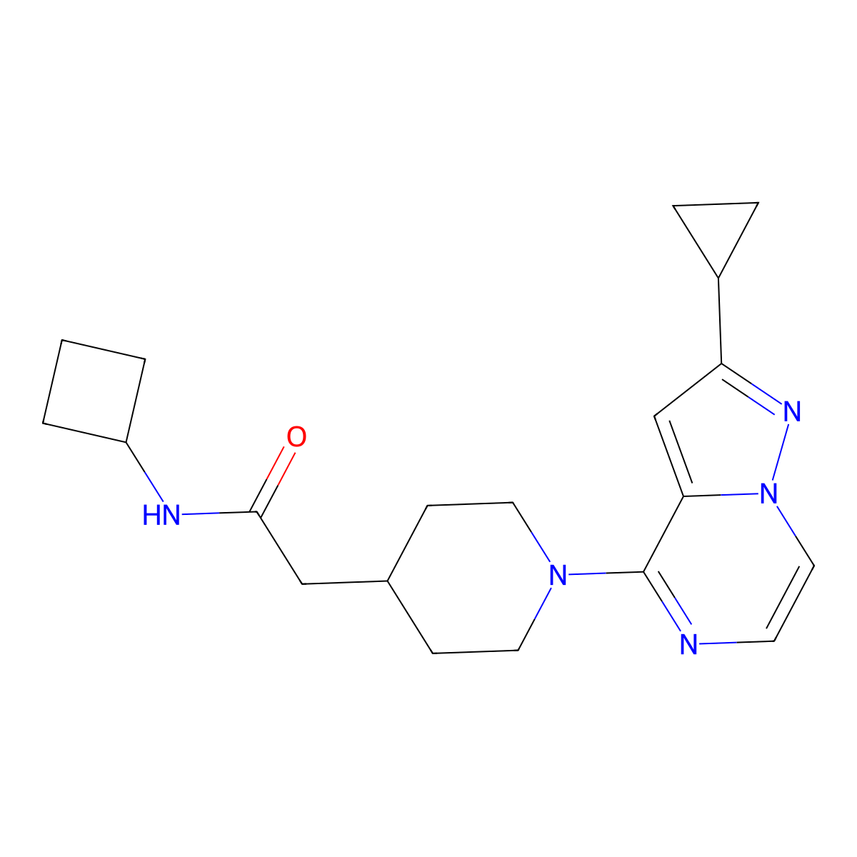 N-cyclobutyl-2-(1-{2-cyclopropylpyrazolo[1,5-a]pyrazin-4-yl}piperidin-4-yl)acetamide molecular structure, CAS 3054633-25-6