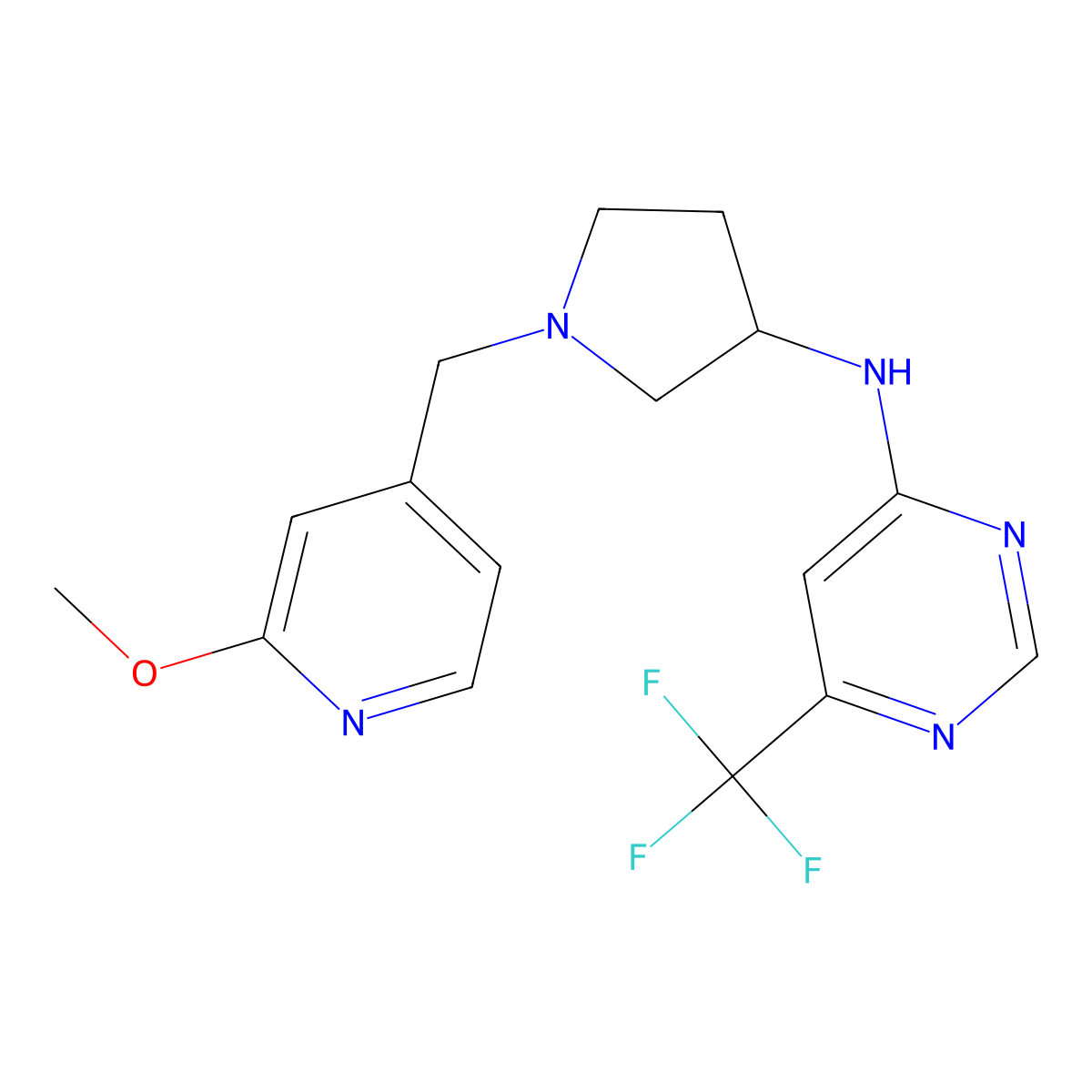 N-{1-[(2-methoxypyridin-4-yl)methyl]pyrrolidin-3-yl}-6-(trifluoromethyl)pyrimidin-4-amine molecular structure, CAS 3054633-27-8