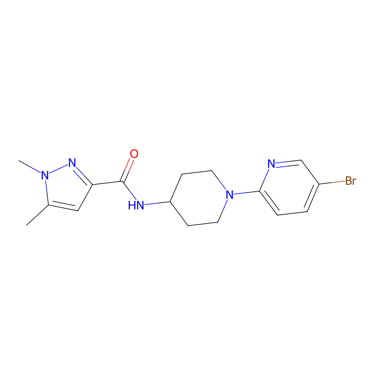 N-[1-(5-bromopyridin-2-yl)piperidin-4-yl]-1,5-dimethyl-1H-pyrazole-3-carboxamide molecular structure, CAS 3054633-28-9