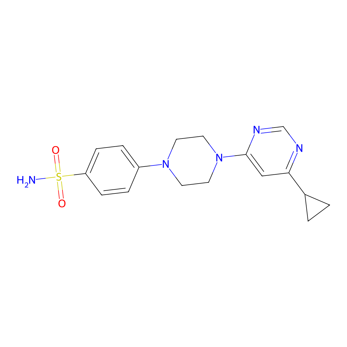 4-[4-(6-Cyclopropylpyrimidin-4-yl)piperazin-1-yl]benzene-1-sulfonamide molecular structure, CAS 3054633-31-4