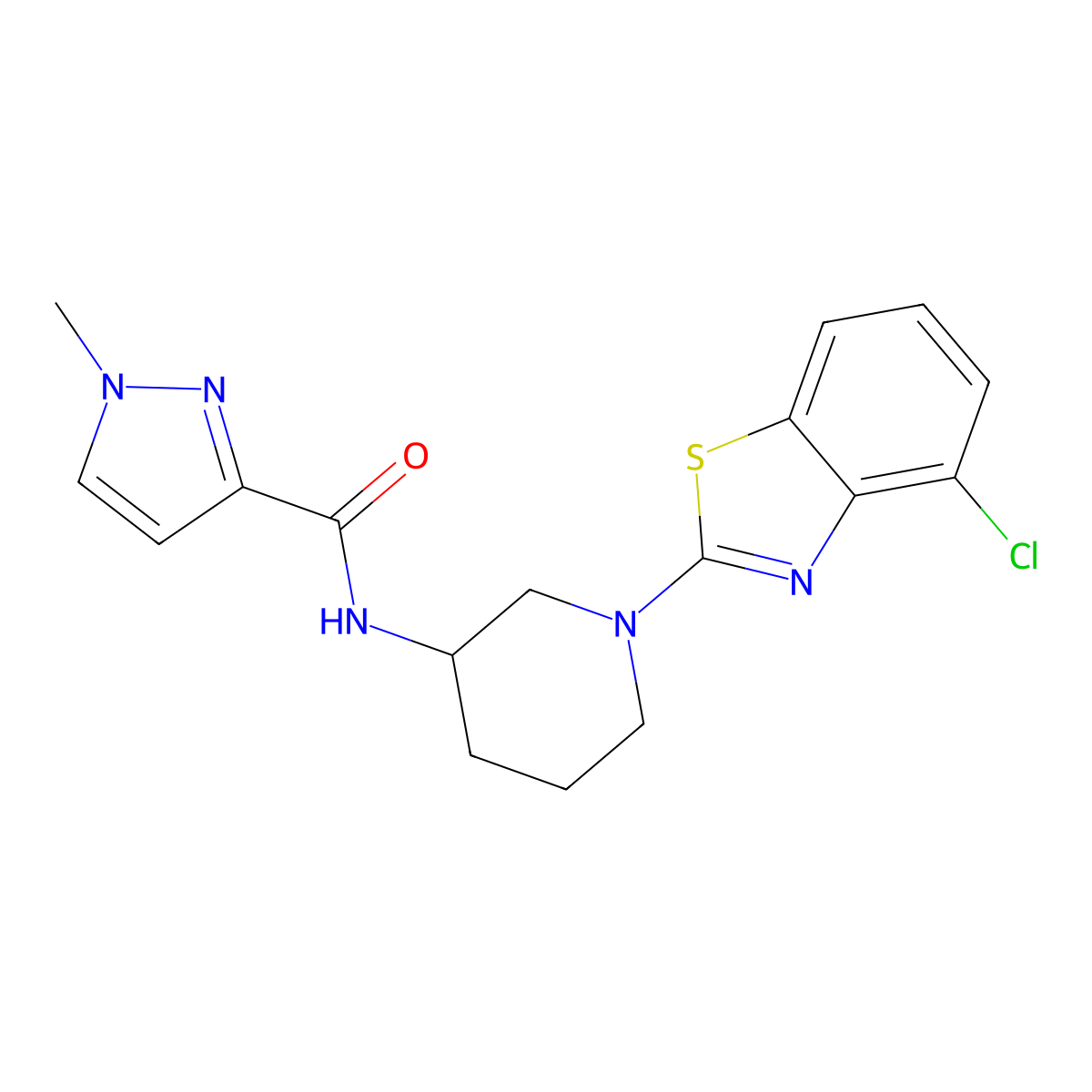 N-[1-(4-chloro-1,3-benzothiazol-2-yl)piperidin-3-yl]-1-methyl-1H-pyrazole-3-carboxamide molecular structure, CAS 3054633-42-7