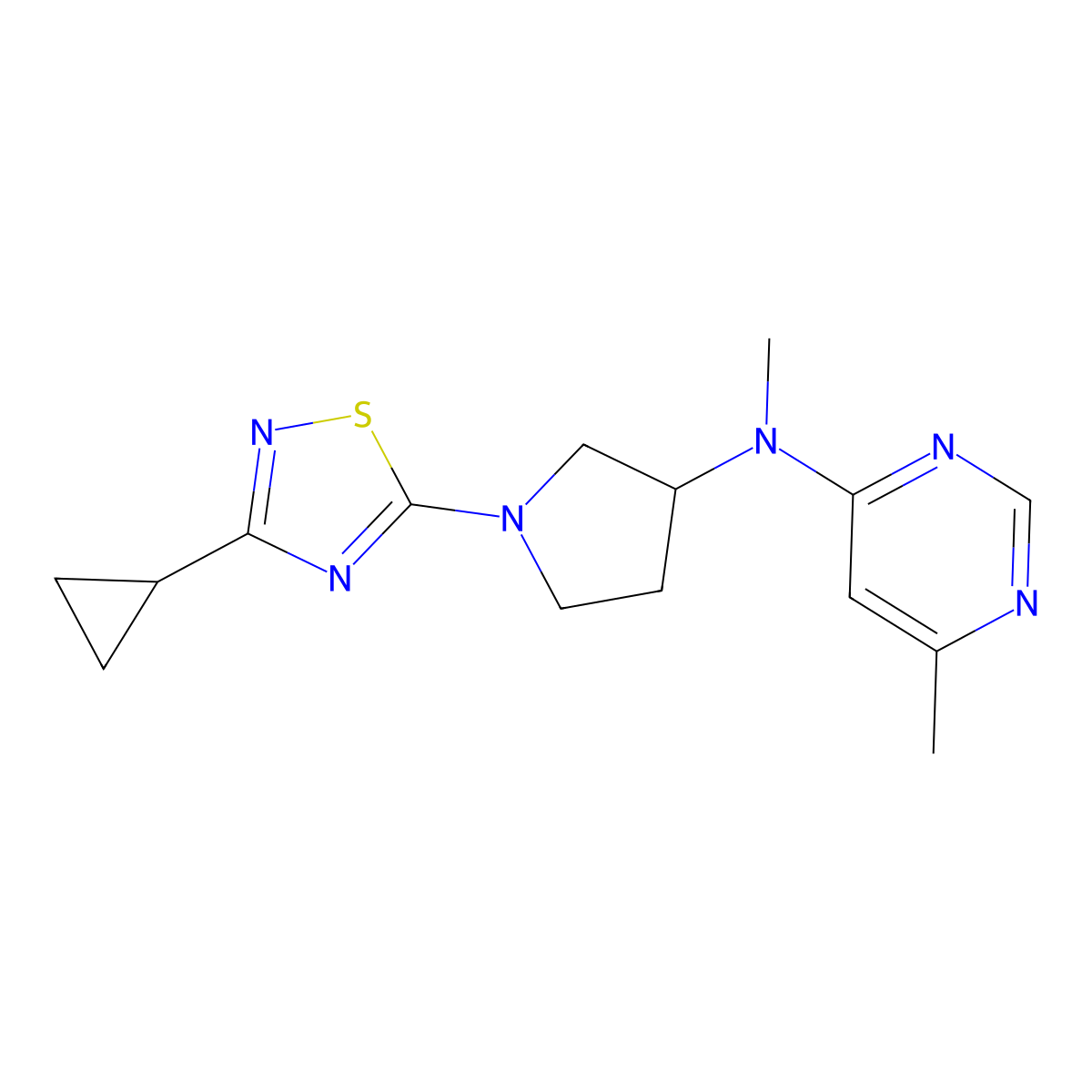 N-[1-(3-cyclopropyl-1,2,4-thiadiazol-5-yl)pyrrolidin-3-yl]-N,6-dimethylpyrimidin-4-amine molecular structure, CAS 3054633-45-0