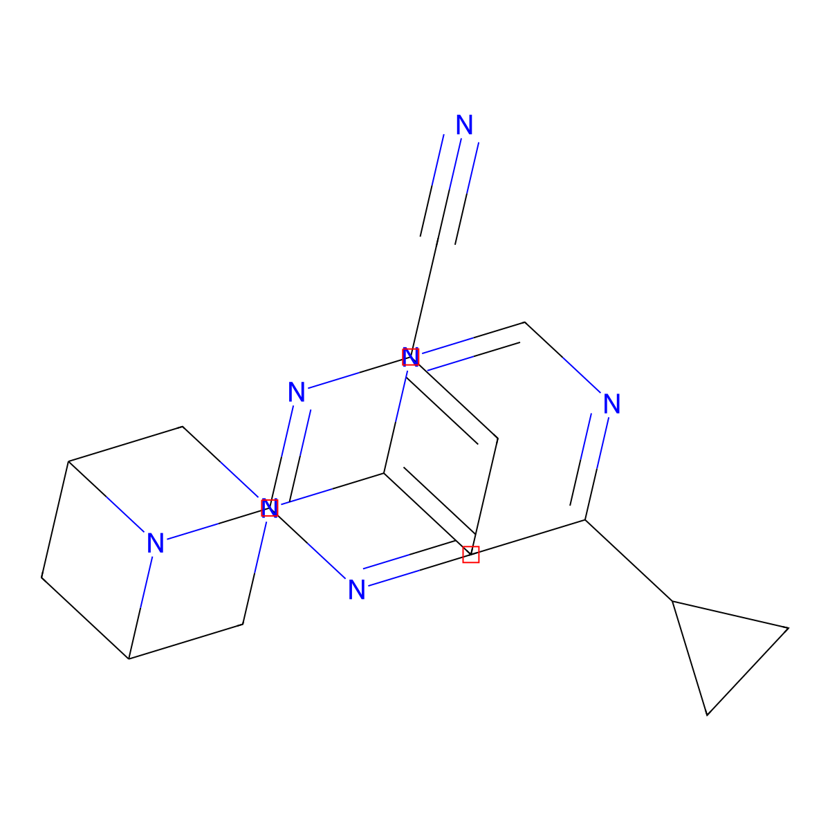 2-[3-(6-Cyclopropylpyrimidin-4-yl)-3,6-diazabicyclo[3.1.1]heptan-6-yl]pyrimidine-4-carbonitrile molecular structure, CAS 3054633-46-1