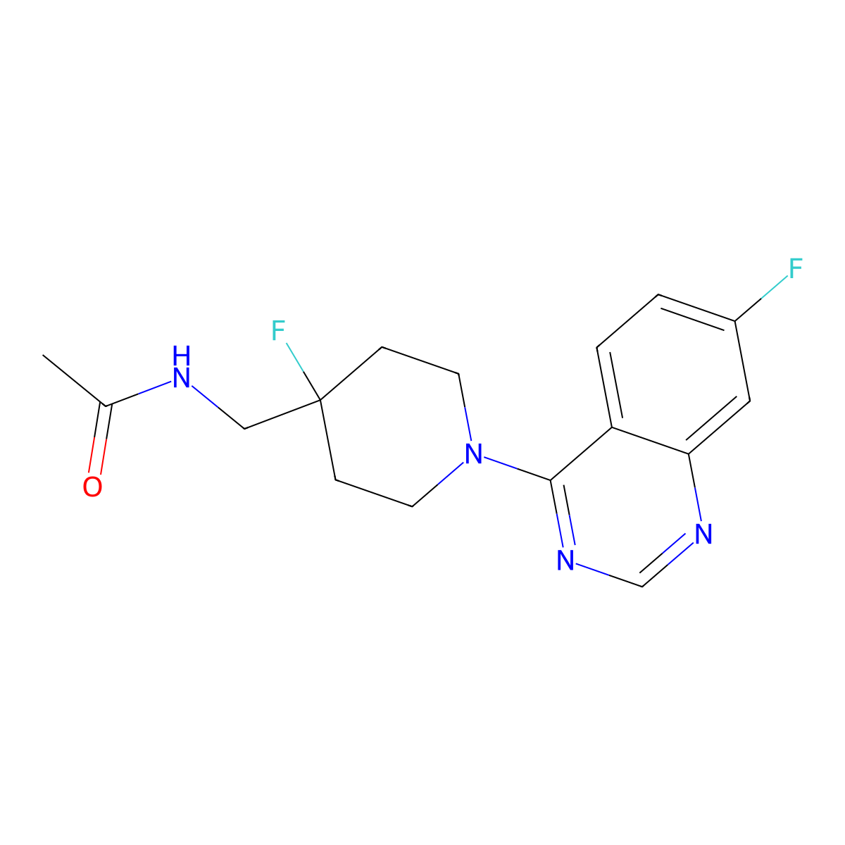 N-{[4-fluoro-1-(7-fluoroquinazolin-4-yl)piperidin-4-yl]methyl}acetamide molecular structure, CAS 3054633-47-2