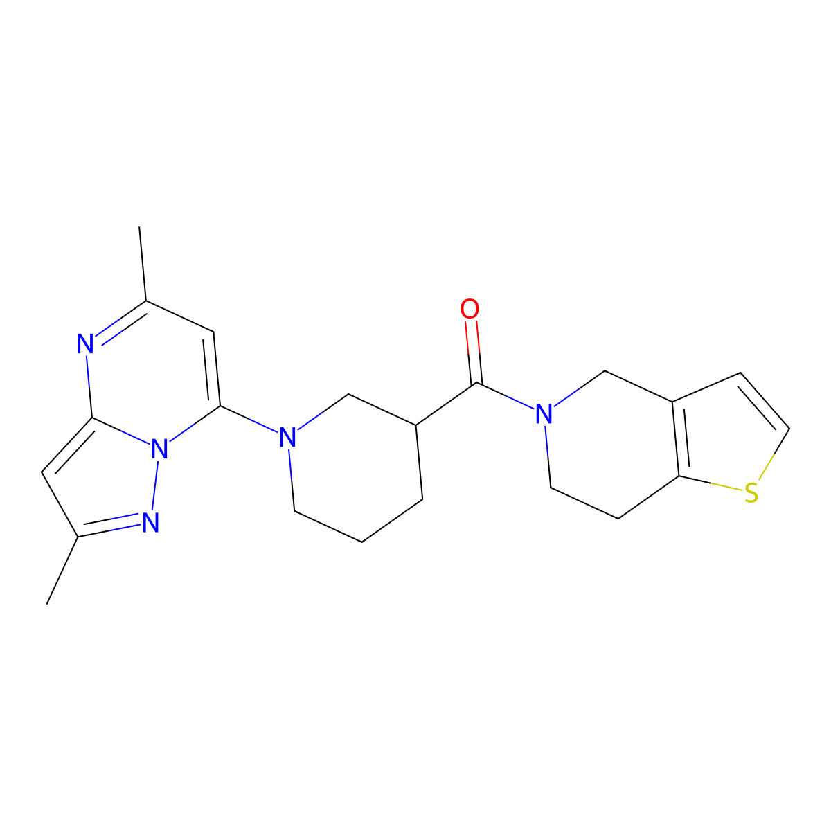 1-{2,5-dimethylpyrazolo[1,5-a]pyrimidin-7-yl}-3-{4H,5H,6H,7H-thieno[3,2-c]pyridine-5-carbonyl}piperidine molecular structure, CAS 3054633-50-7