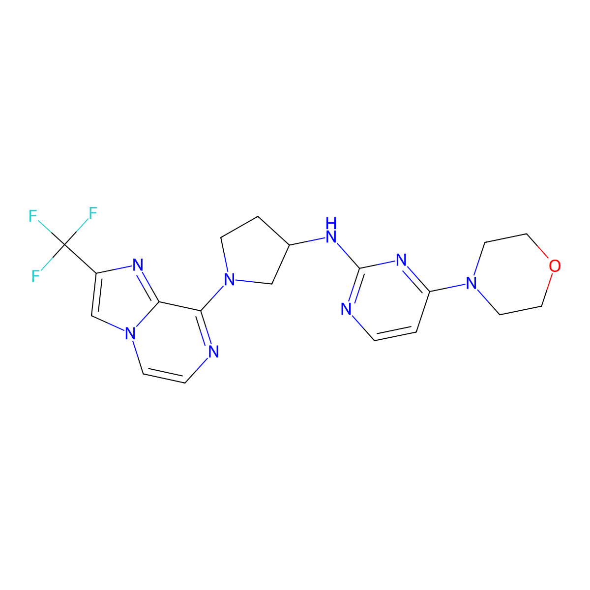 4-(morpholin-4-yl)-N-{1-[2-(trifluoromethyl)imidazo[1,2-a]pyrazin-8-yl]pyrrolidin-3-yl}pyrimidin-2-amine molecular structure, CAS 3054633-52-9