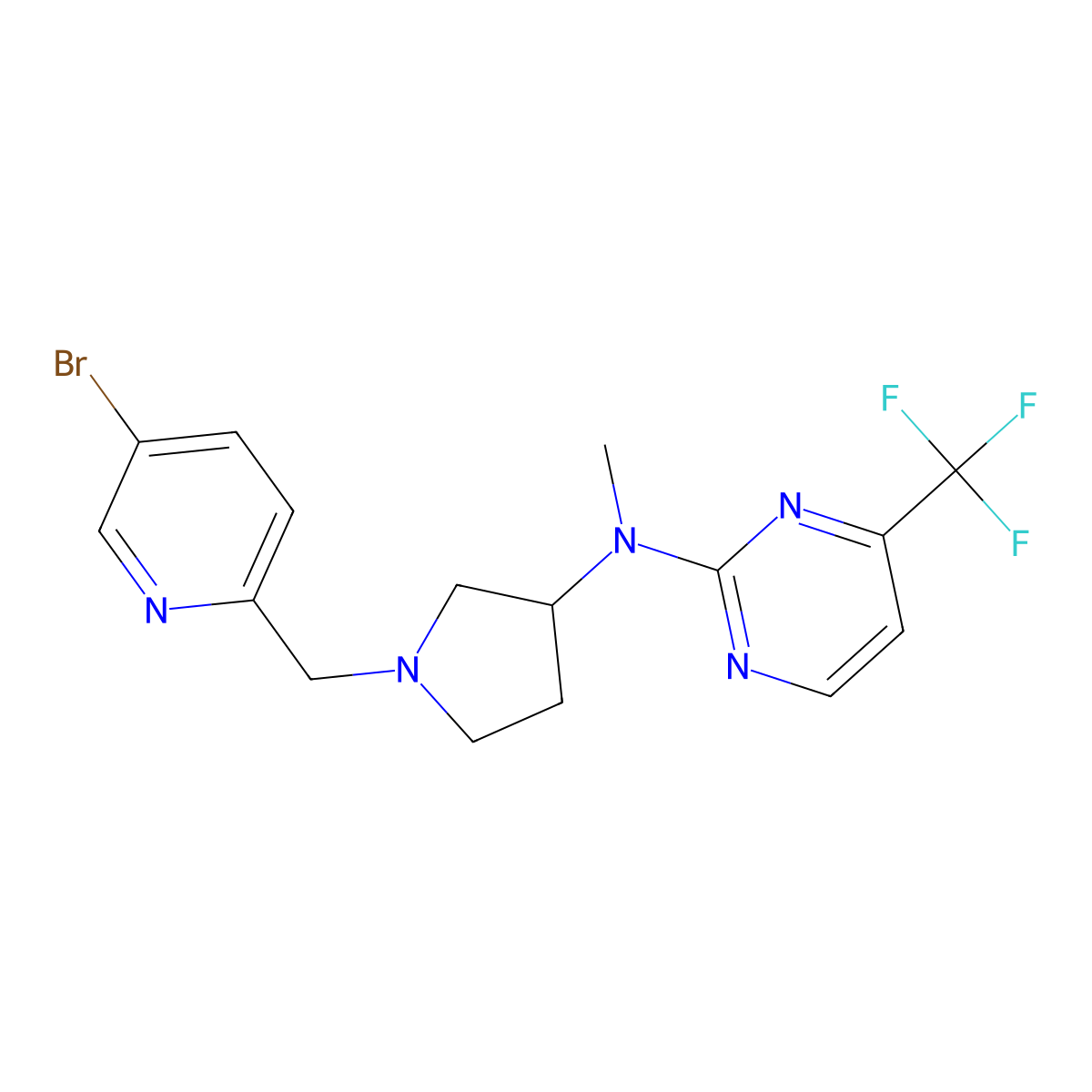N-[1-[(5-bromo-2-pyridinyl)methyl]pyrrolidin-3-yl]-N-methyl-4-(trifluoromethyl)pyrimidin-2-amine molecular structure, CAS 3054633-54-1