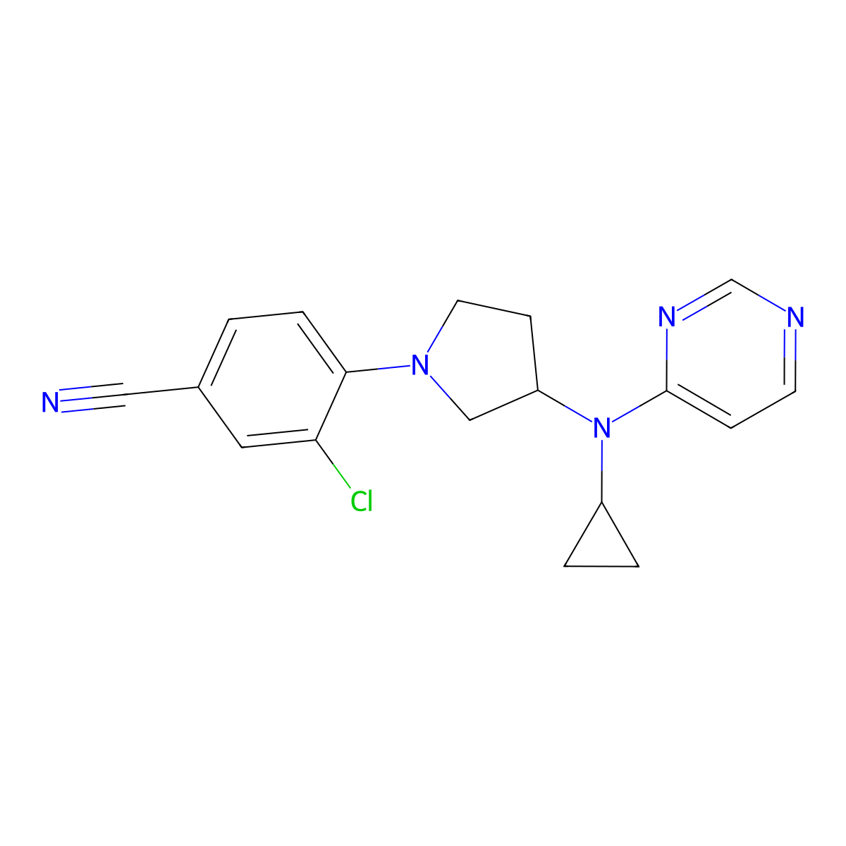 3-Chloro-4-{3-[cyclopropyl(pyrimidin-4-yl)amino]pyrrolidin-1-yl}benzonitrile molecular structure, CAS 3054633-57-4