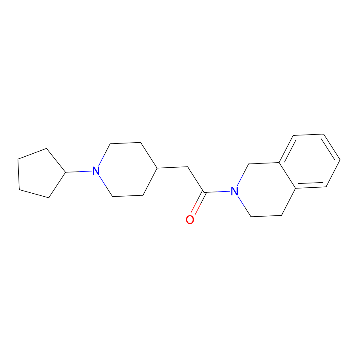 2-(1-Cyclopentylpiperidin-4-yl)-1-(1,2,3,4-tetrahydroisoquinolin-2-yl)ethan-1-one molecular structure, CAS 3054633-61-0