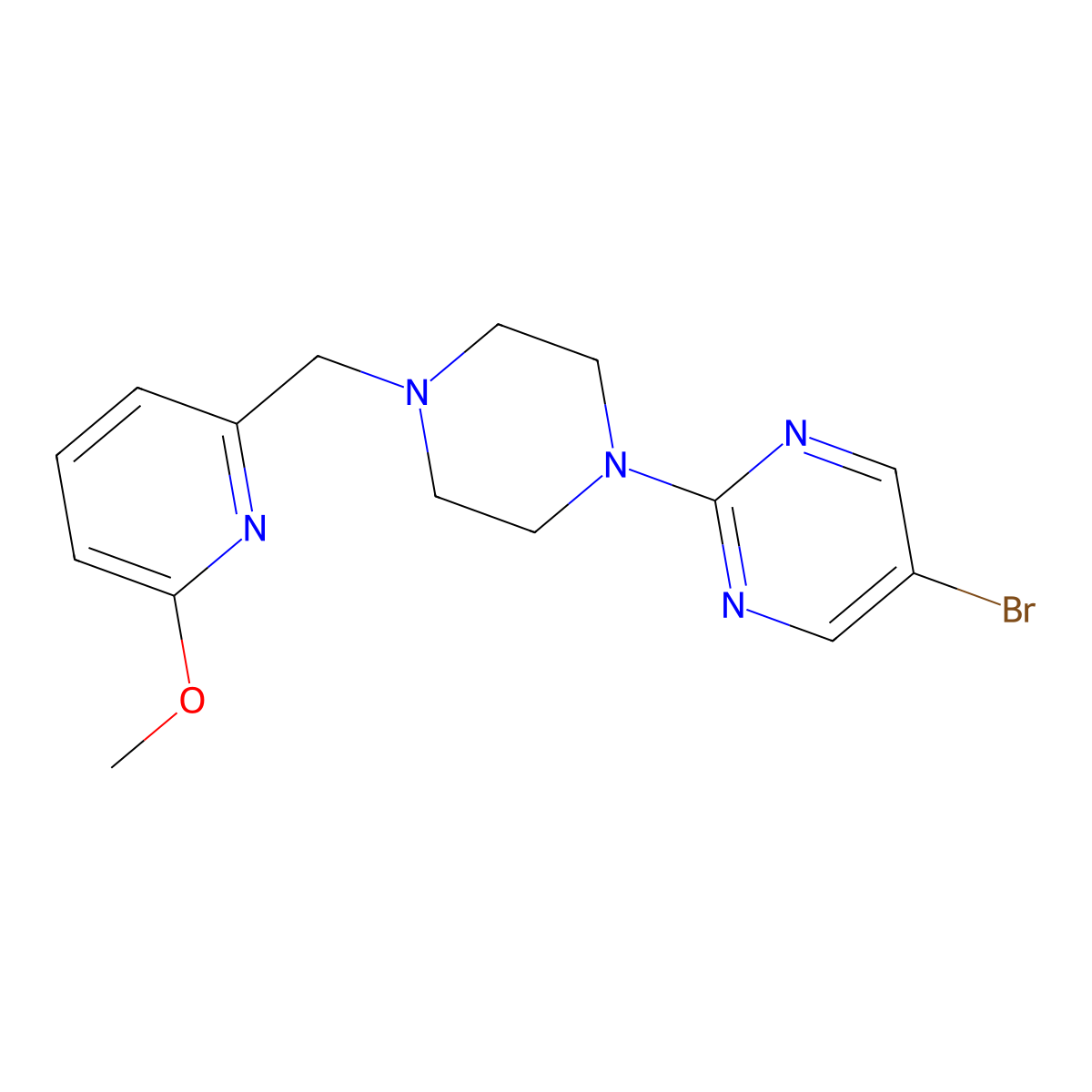 5-Bromo-2-{4-[(6-methoxypyridin-2-yl)methyl]piperazin-1-yl}pyrimidine molecular structure, CAS 3054633-63-2