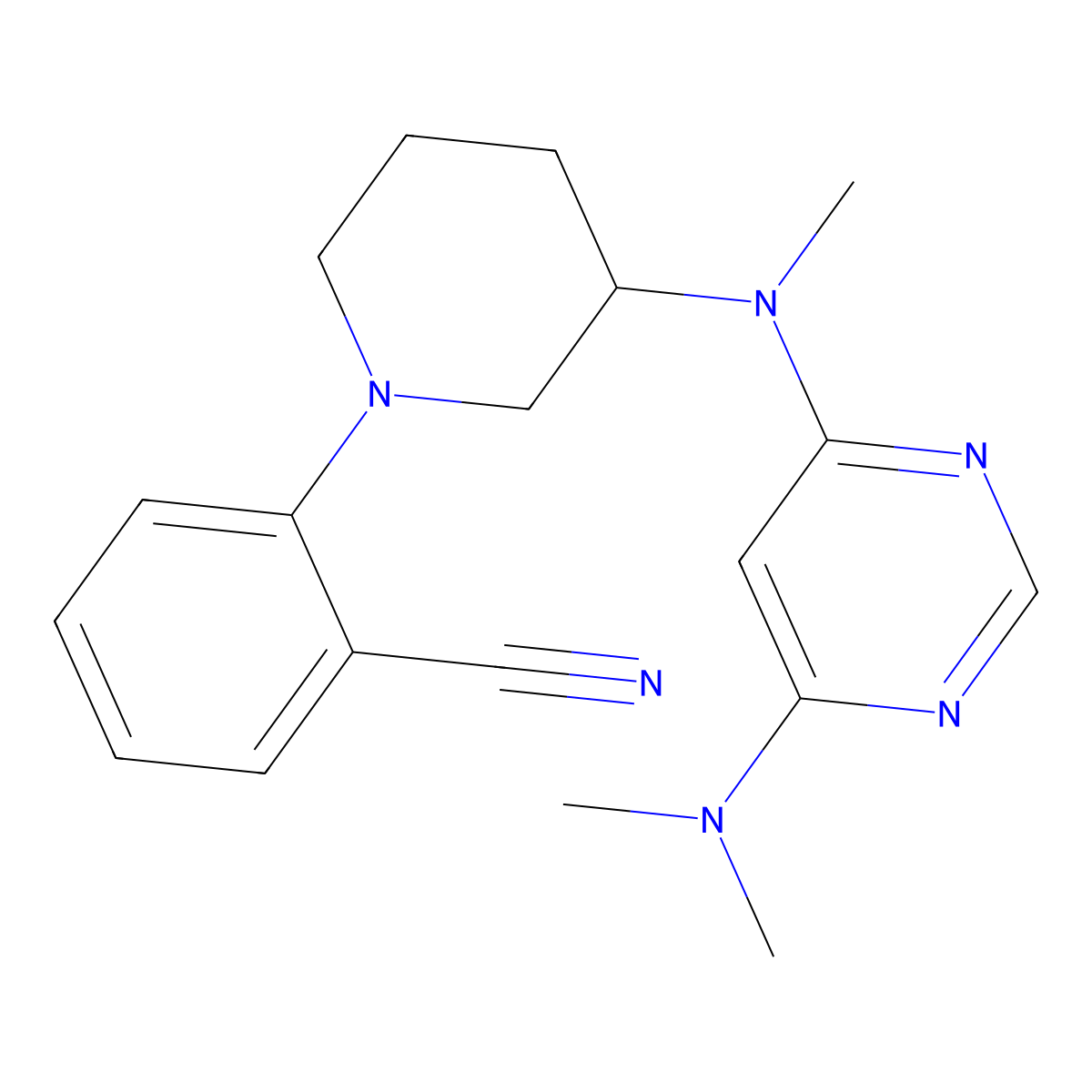 2-(3-{[6-(Dimethylamino)pyrimidin-4-yl](methyl)amino}piperidin-1-yl)benzonitrile molecular structure, CAS 3054633-65-4