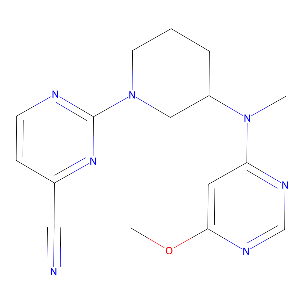 2-{3-[(6-Methoxypyrimidin-4-yl)(methyl)amino]piperidin-1-yl}pyrimidine-4-carbonitrile molecular structure, CAS 3054633-66-5