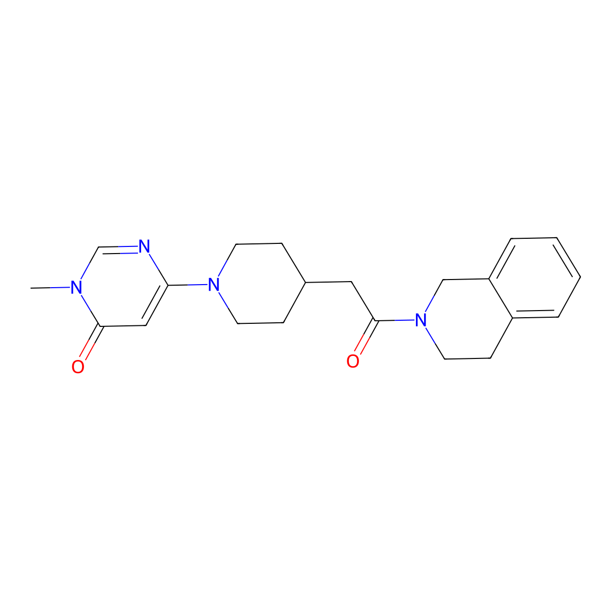 3-Methyl-6-{4-[2-oxo-2-(1,2,3,4-tetrahydroisoquinolin-2-yl)ethyl]piperidin-1-yl}-3,4-dihydropyrimidin-4-one molecular structure, CAS 3054633-68-7
