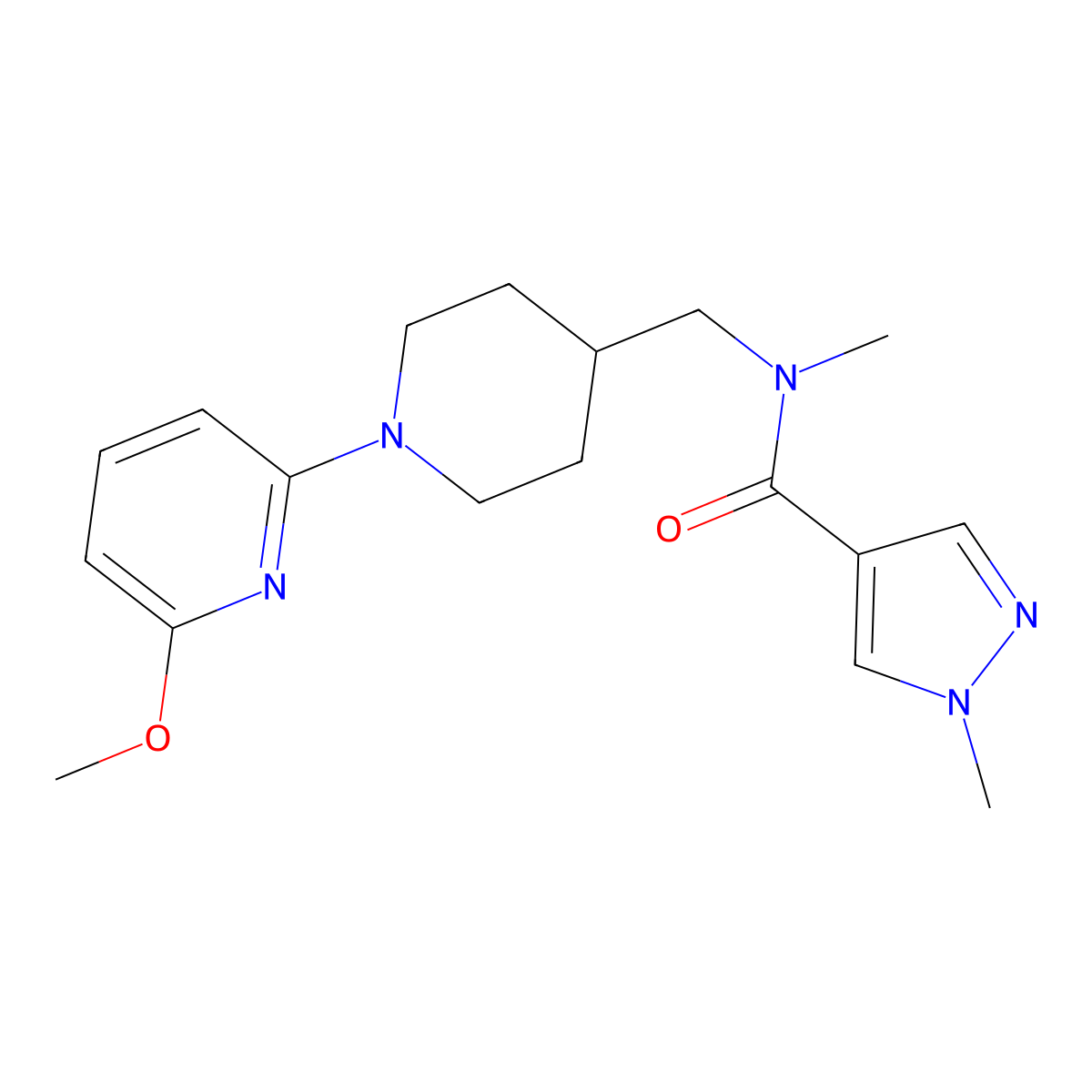 N-{[1-(6-methoxypyridin-2-yl)piperidin-4-yl]methyl}-N,1-dimethyl-1H-pyrazole-4-carboxamide molecular structure, CAS 3054633-73-4