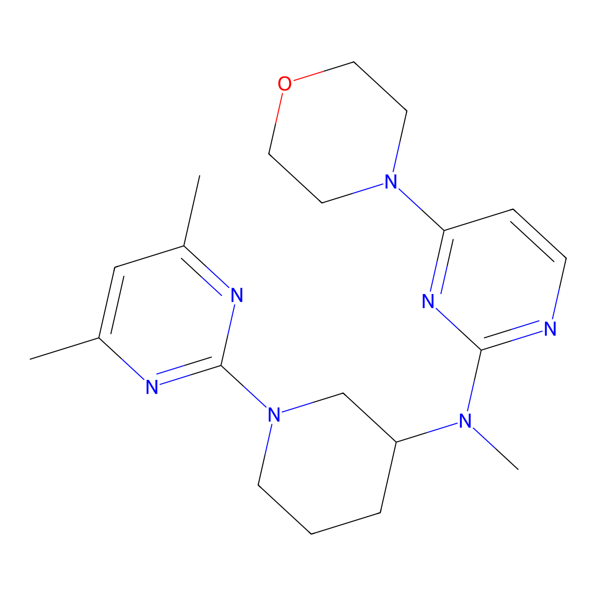 N-[1-(4,6-dimethylpyrimidin-2-yl)piperidin-3-yl]-N-methyl-4-(morpholin-4-yl)pyrimidin-2-amine molecular structure, CAS 3054633-74-5