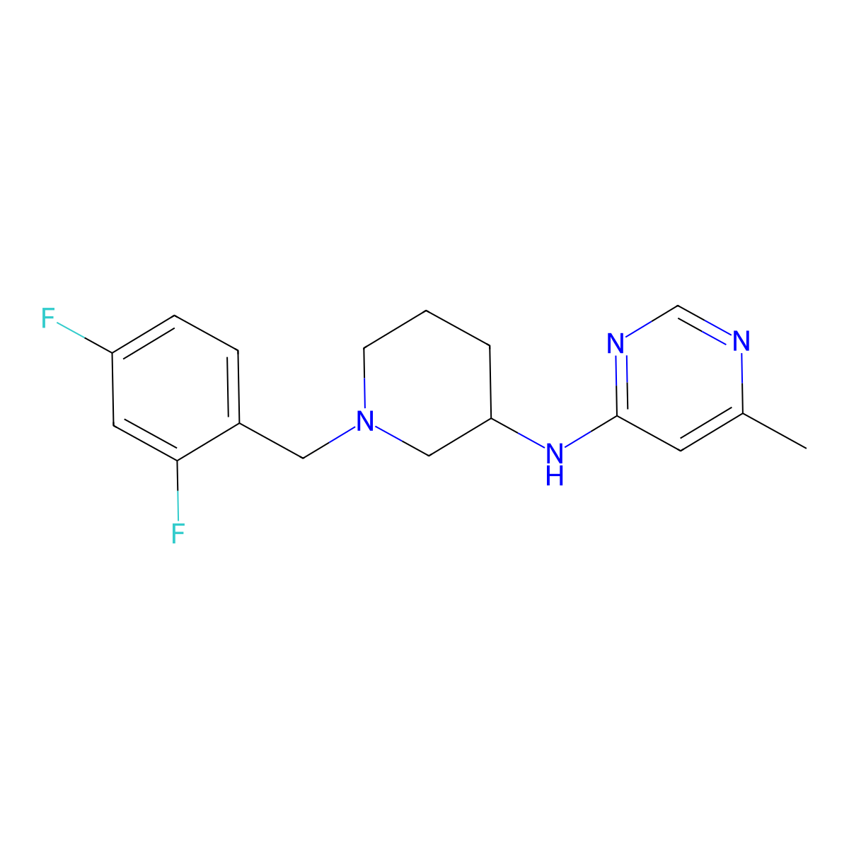 N-{1-[(2,4-difluorophenyl)methyl]piperidin-3-yl}-6-methylpyrimidin-4-amine molecular structure, CAS 3054633-75-6