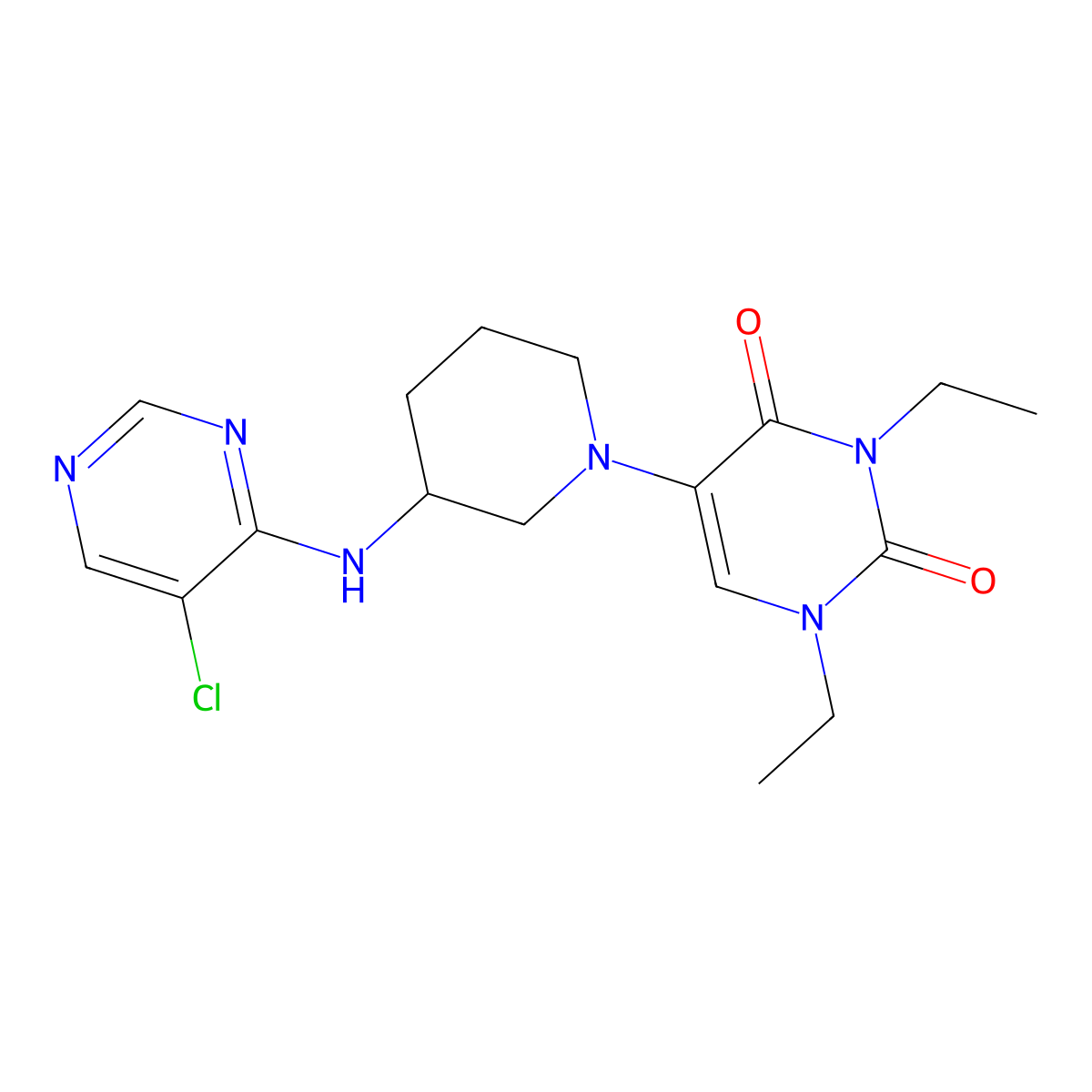 5-{3-[(5-Chloropyrimidin-4-yl)amino]piperidin-1-yl}-1,3-diethyl-1,2,3,4-tetrahydropyrimidine-2,4-dione molecular structure, CAS 3054633-81-4