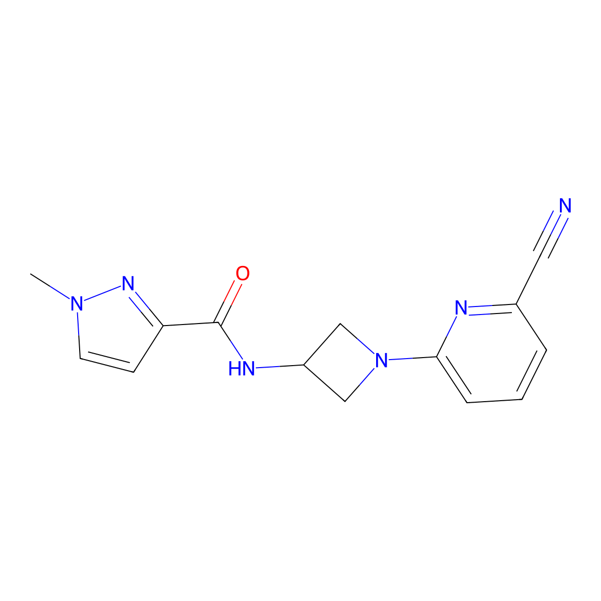 N-[1-(6-cyanopyridin-2-yl)azetidin-3-yl]-1-methyl-1H-pyrazole-3-carboxamide molecular structure, CAS 3054633-83-6