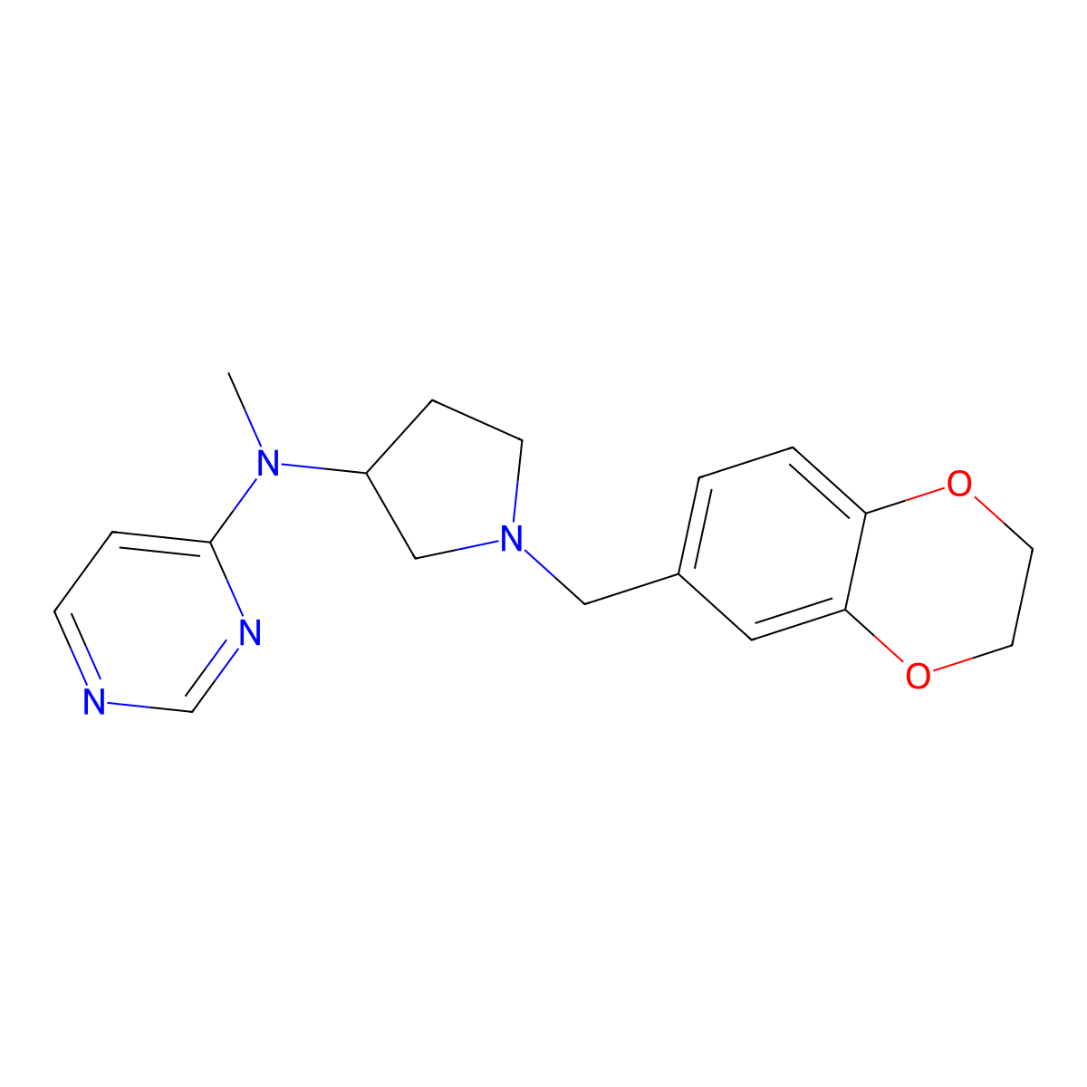 N-{1-[(2,3-dihydro-1,4-benzodioxin-6-yl)methyl]pyrrolidin-3-yl}-N-methylpyrimidin-4-amine molecular structure, CAS 3054633-86-9