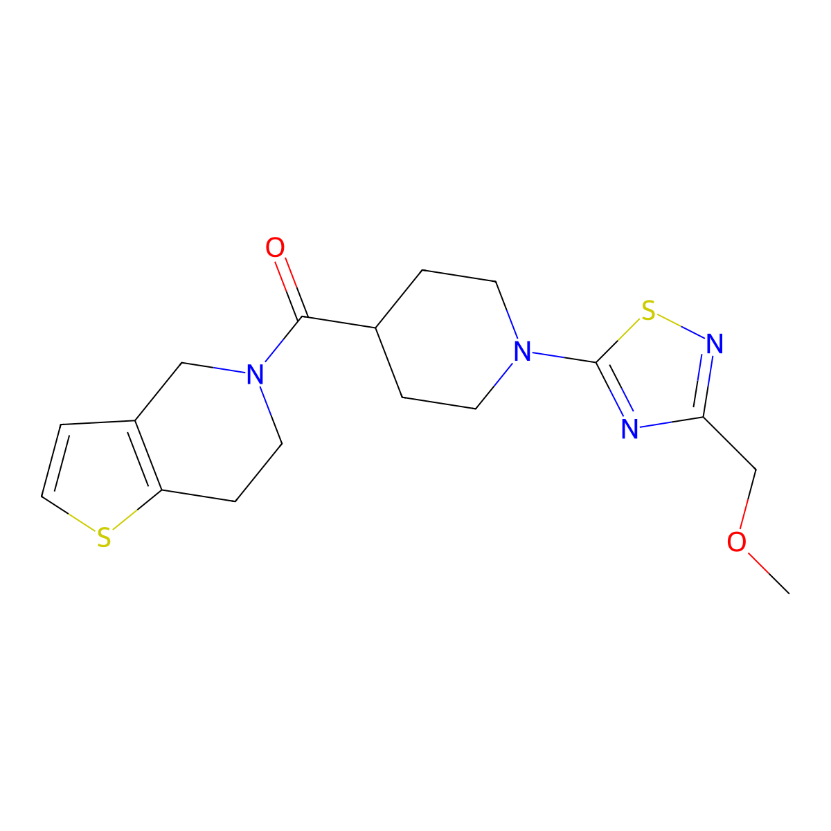 1-[3-(methoxymethyl)-1,2,4-thiadiazol-5-yl]-4-{4H,5H,6H,7H-thieno[3,2-c]pyridine-5-carbonyl}piperidine molecular structure, CAS 3054633-87-0