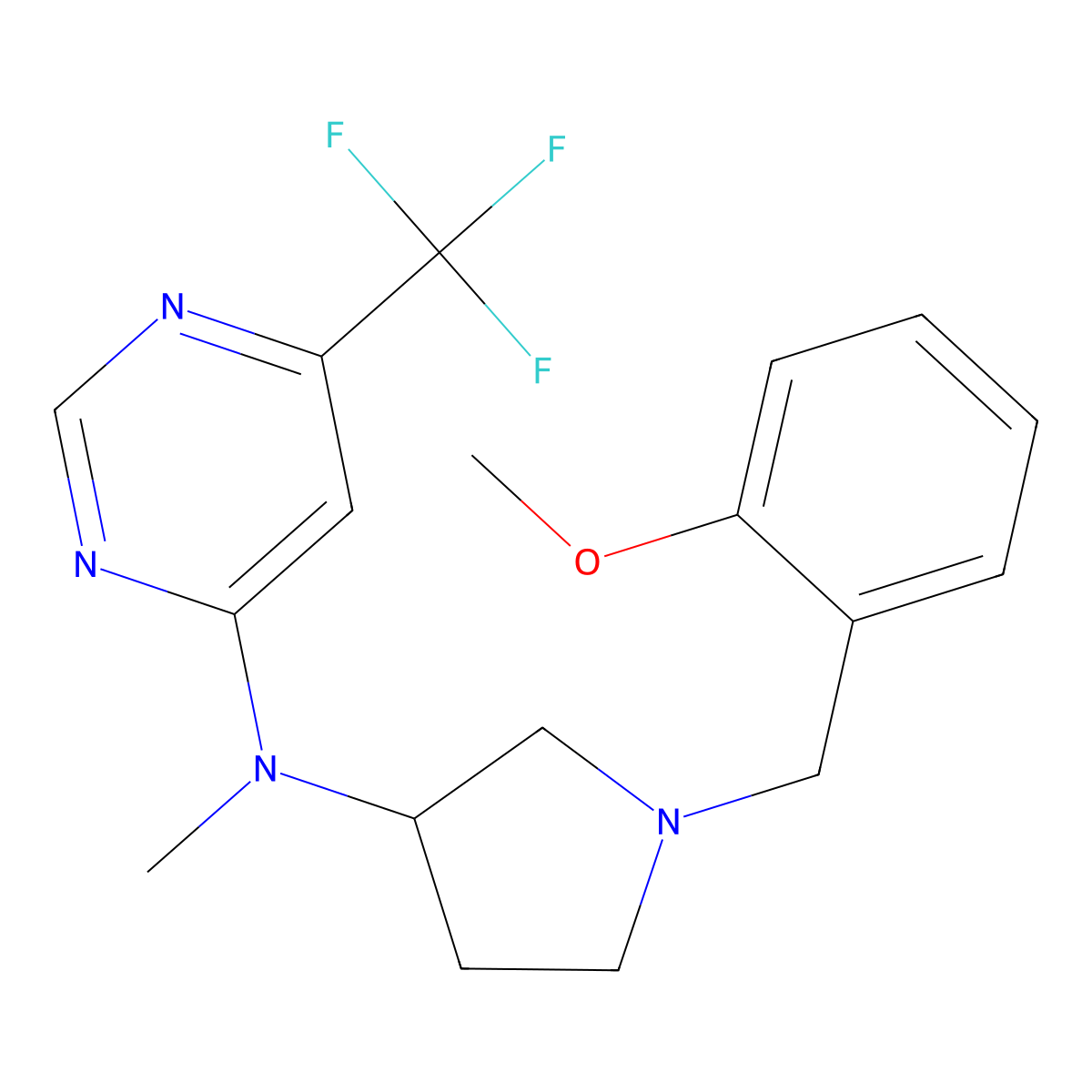 N-{1-[(2-methoxyphenyl)methyl]pyrrolidin-3-yl}-N-methyl-6-(trifluoromethyl)pyrimidin-4-amine molecular structure, CAS 3054633-88-1