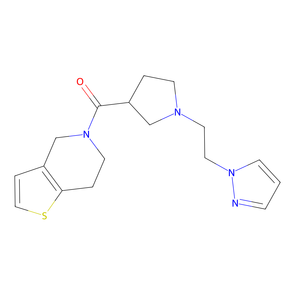6,7-dihydro-4H-thieno[3,2-c]pyridin-5-yl-[1-(2-pyrazol-1-ylethyl)pyrrolidin-3-yl]methanone molecular structure, CAS 3054633-91-6
