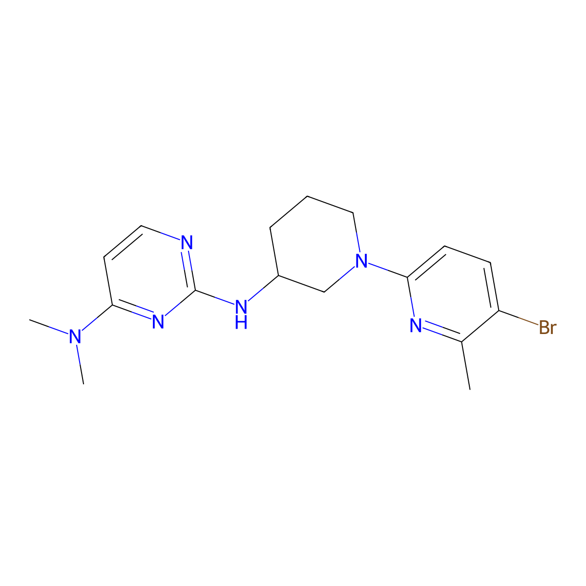 N2-[1-(5-bromo-6-methylpyridin-2-yl)piperidin-3-yl]-N4,N4-dimethylpyrimidine-2,4-diamine molecular structure, CAS 3054633-94-9