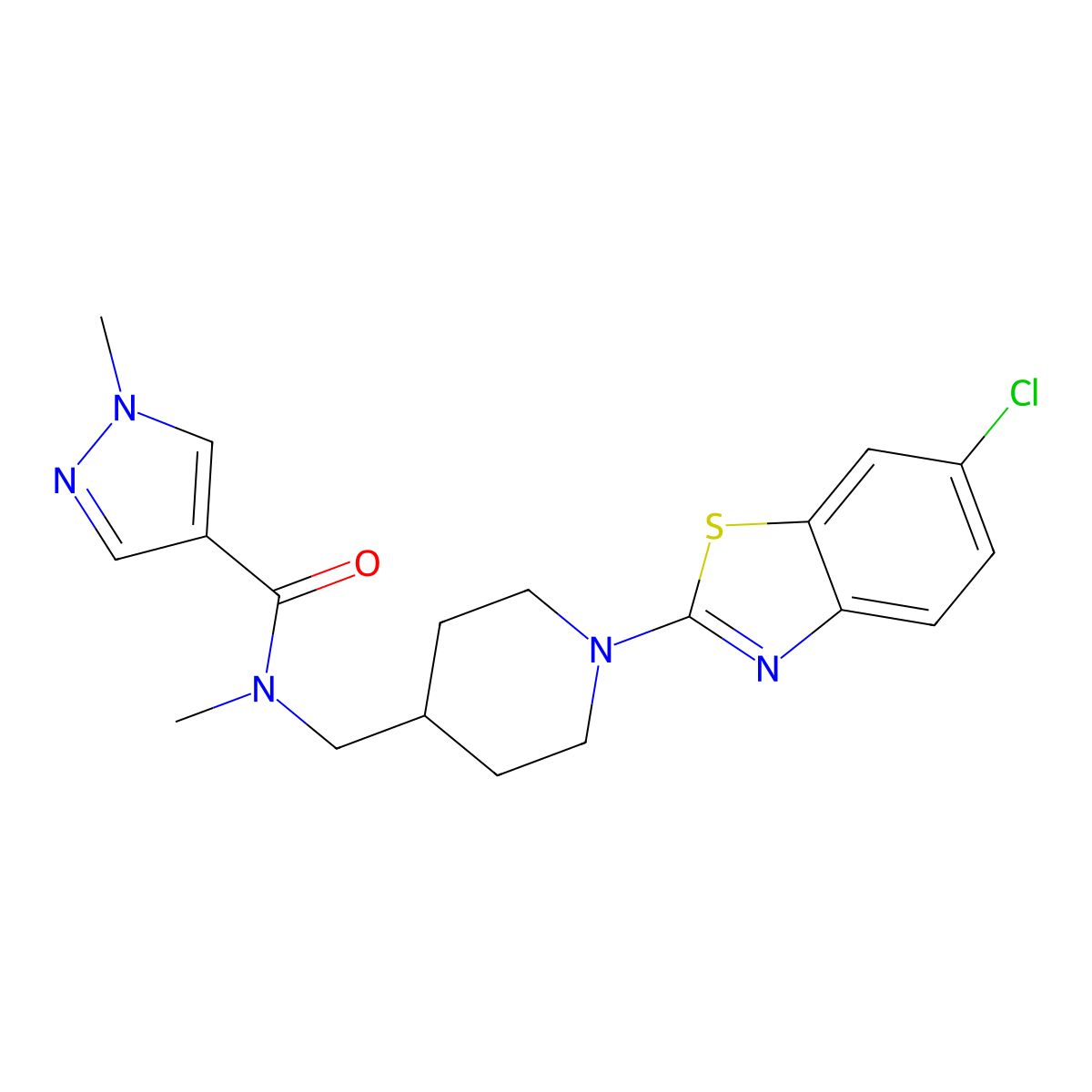 N-{[1-(6-chloro-1,3-benzothiazol-2-yl)piperidin-4-yl]methyl}-N,1-dimethyl-1H-pyrazole-4-carboxamide molecular structure, CAS 3054633-98-3